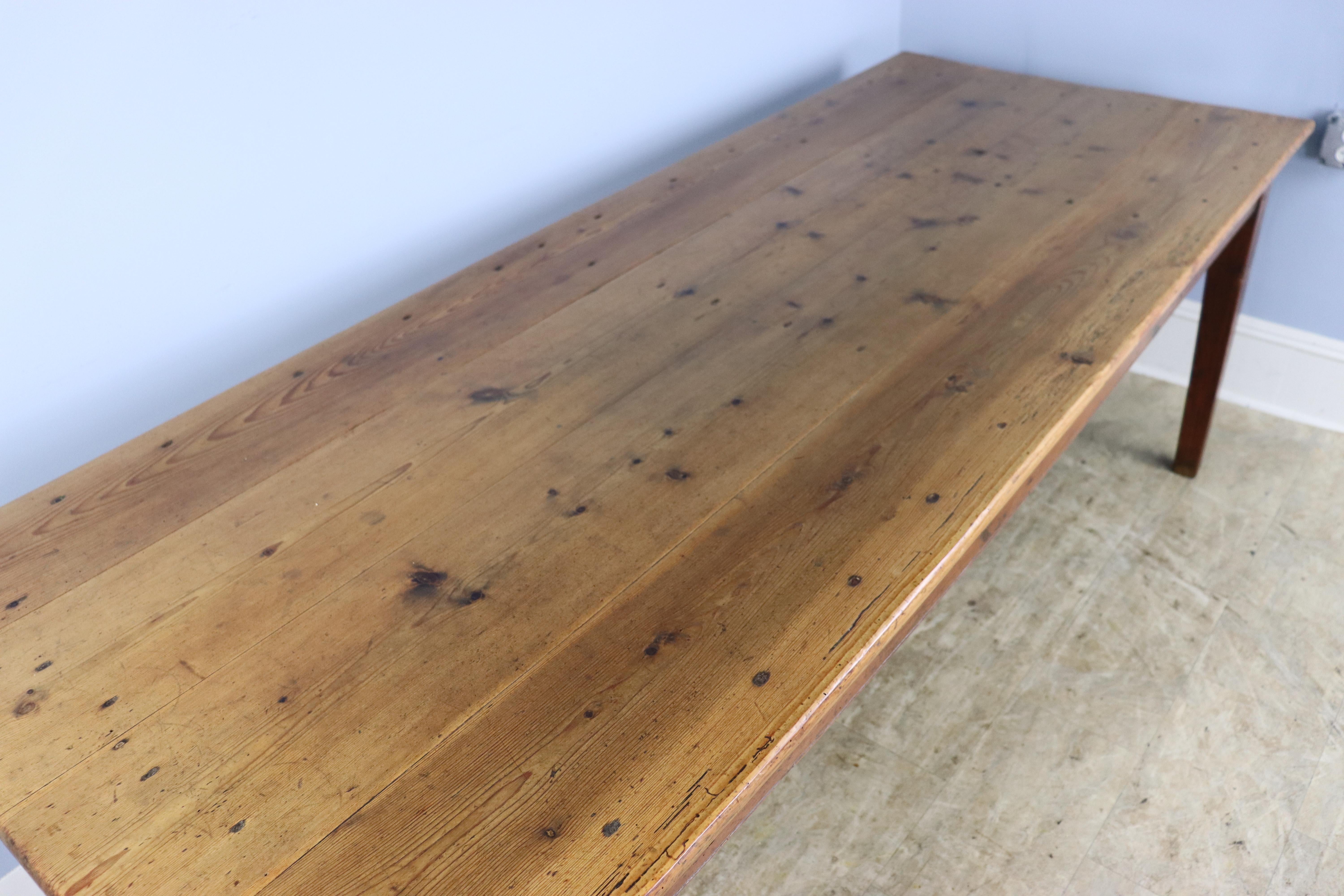 Long Rustic Antique Pine Farm Table For Sale 1