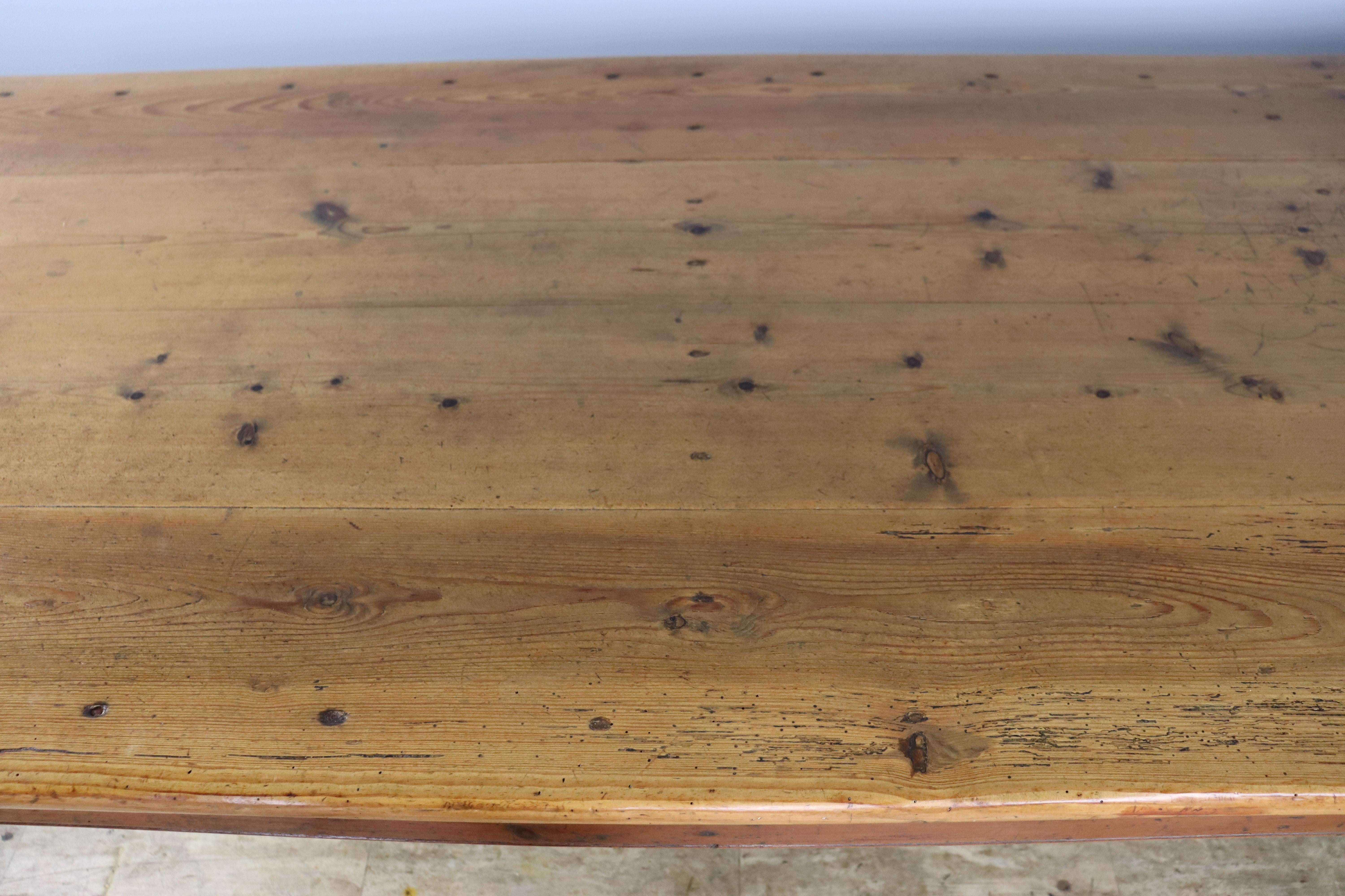 Long Rustic Antique Pine Farm Table For Sale 3