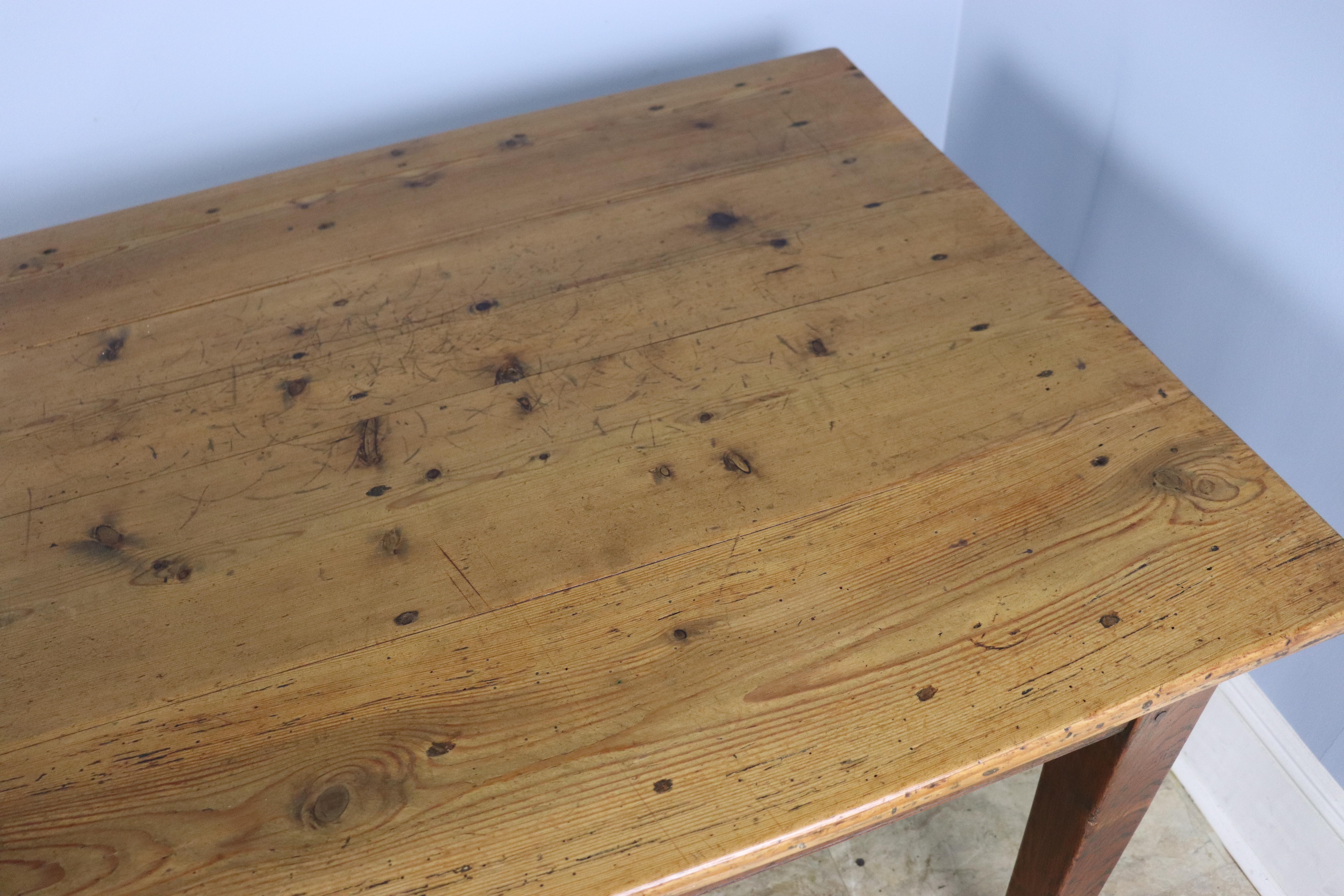 Long Rustic Antique Pine Farm Table For Sale 4