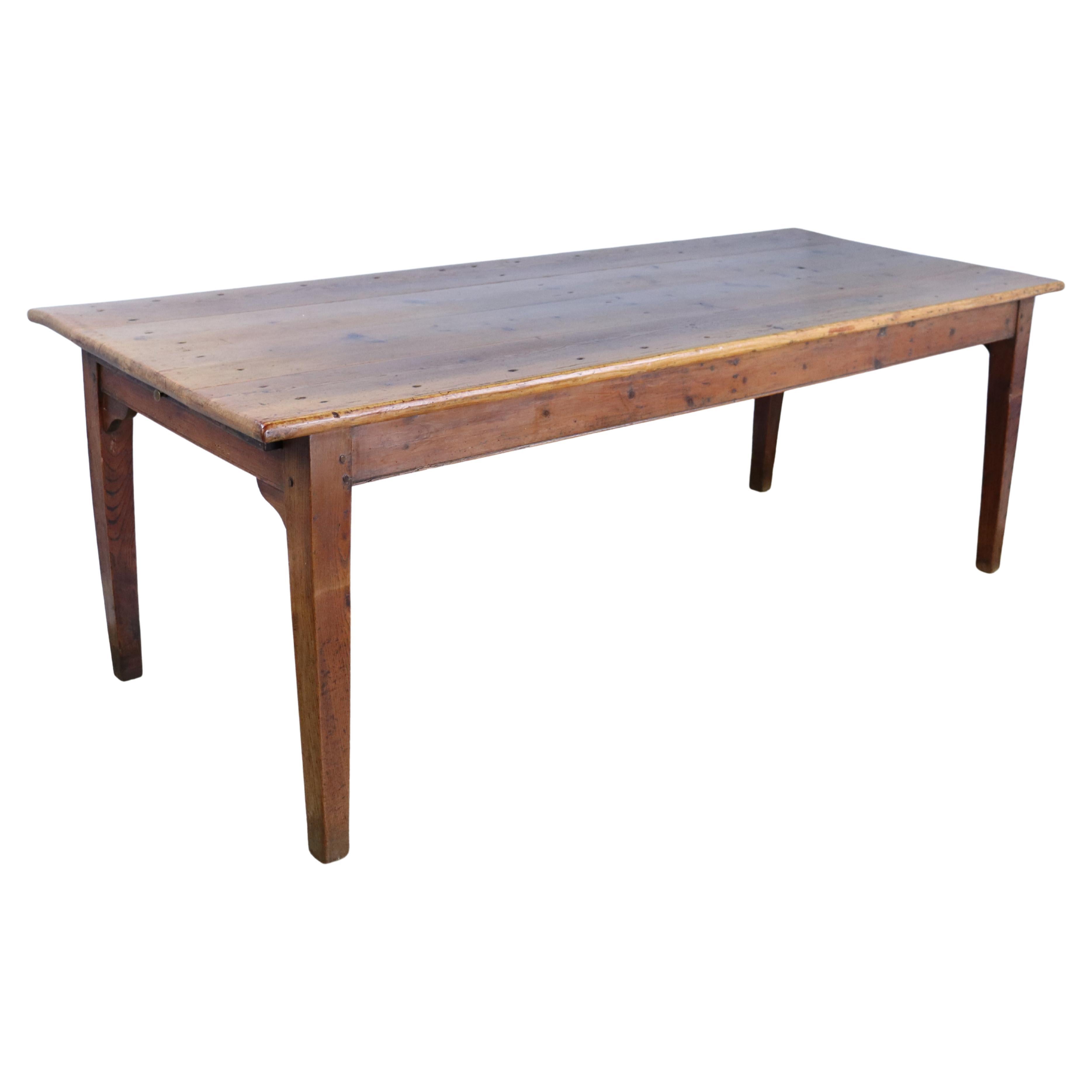 Long Rustic Antique Pine Farm Table