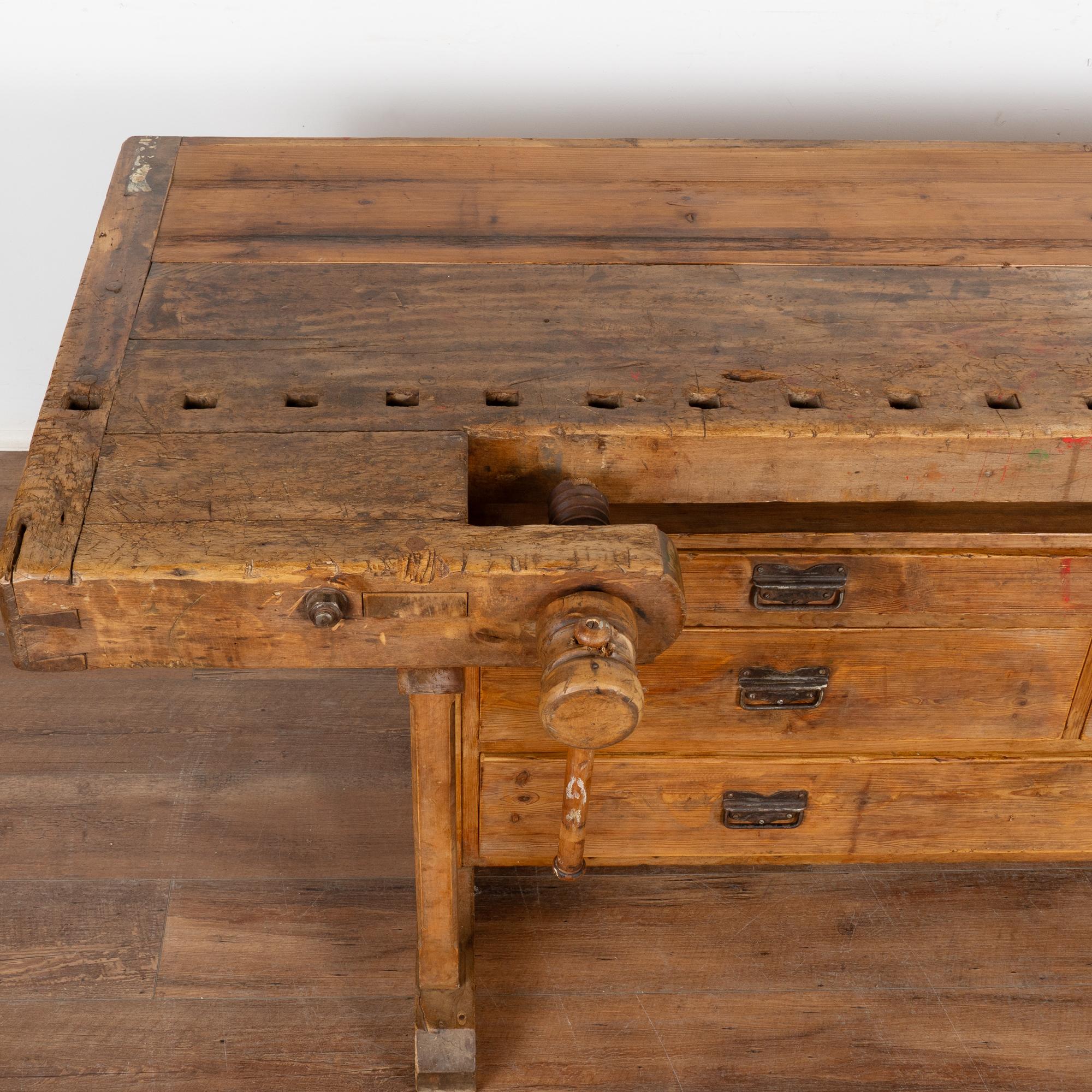 Long Rustic Carpenter's Workbench Console with Five Drawers, Denmark circa 1890 5