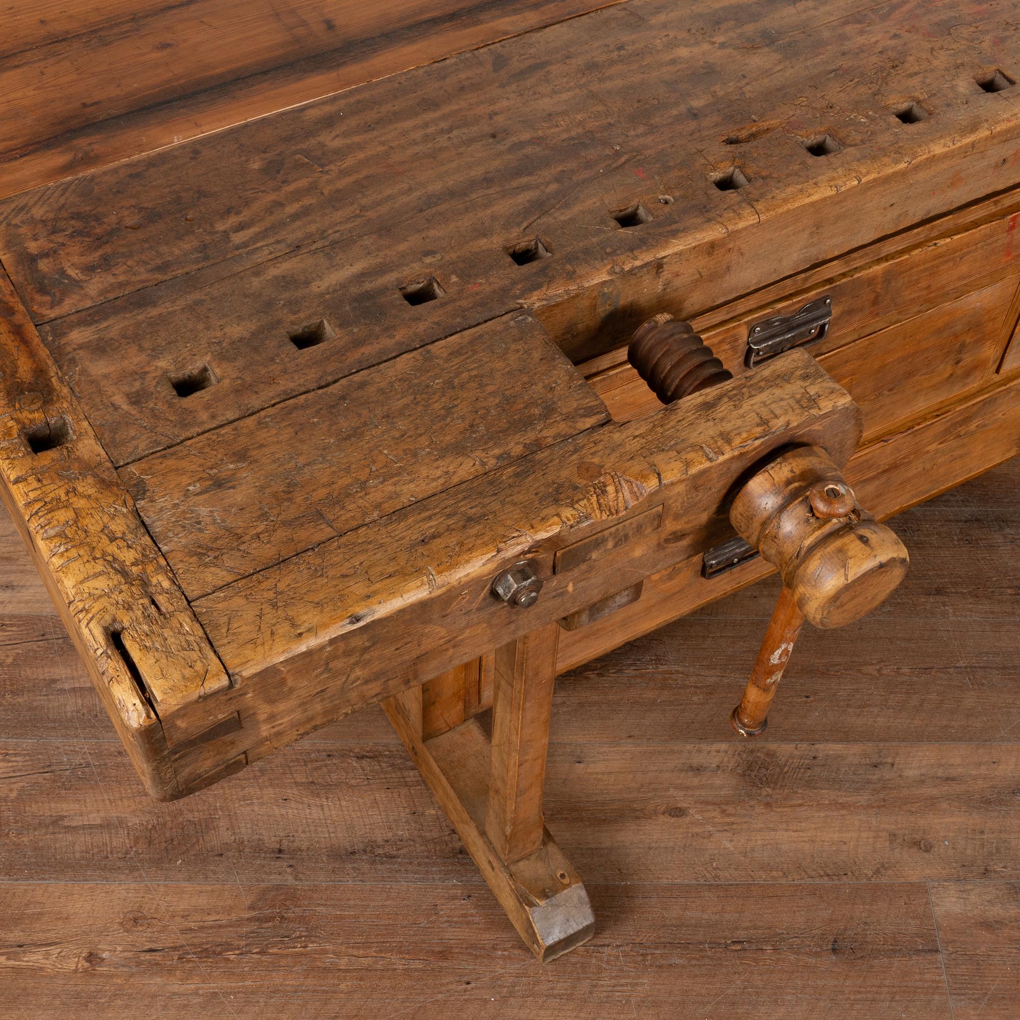 Long Rustic Carpenter's Workbench Console with Five Drawers, Denmark circa 1890 6