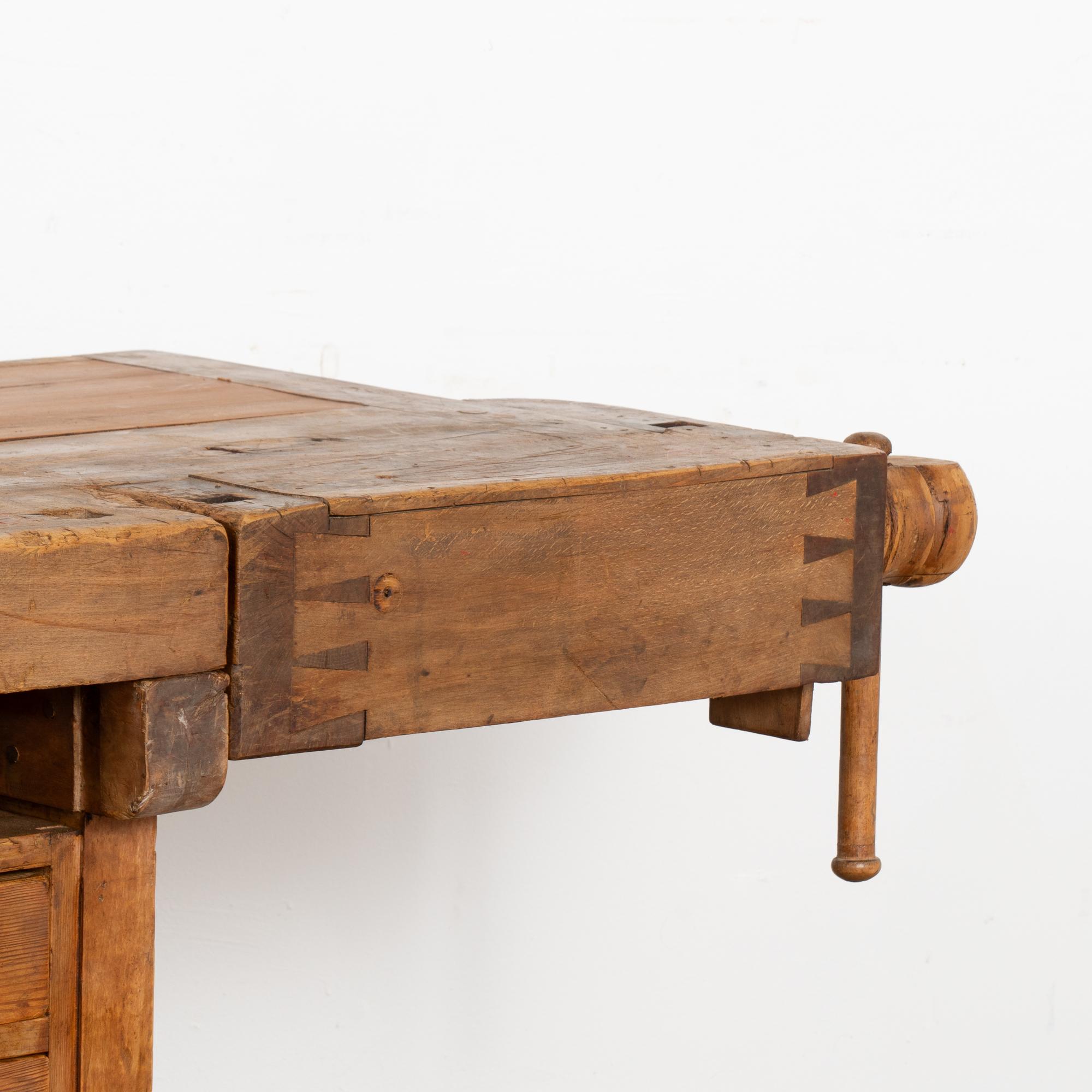 Long Rustic Carpenter's Workbench Console with Five Drawers, Denmark circa 1890 2