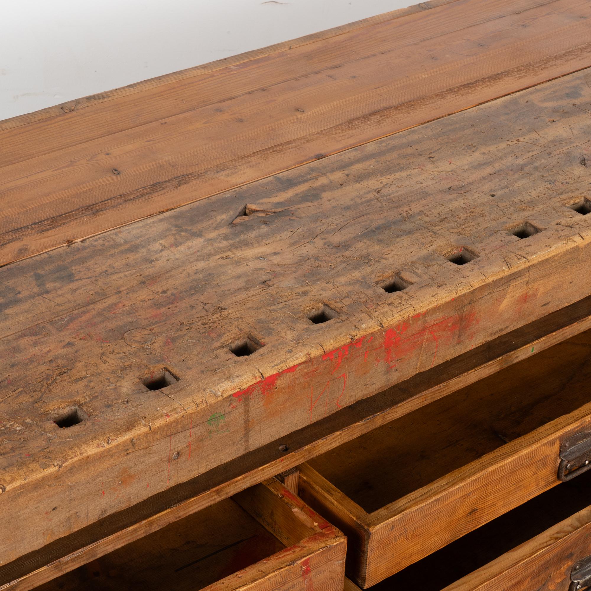 Long Rustic Carpenter's Workbench Console with Five Drawers, Denmark circa 1890 3