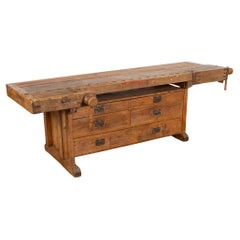 Antique Long Rustic Carpenter's Workbench Console with Five Drawers, Denmark circa 1890