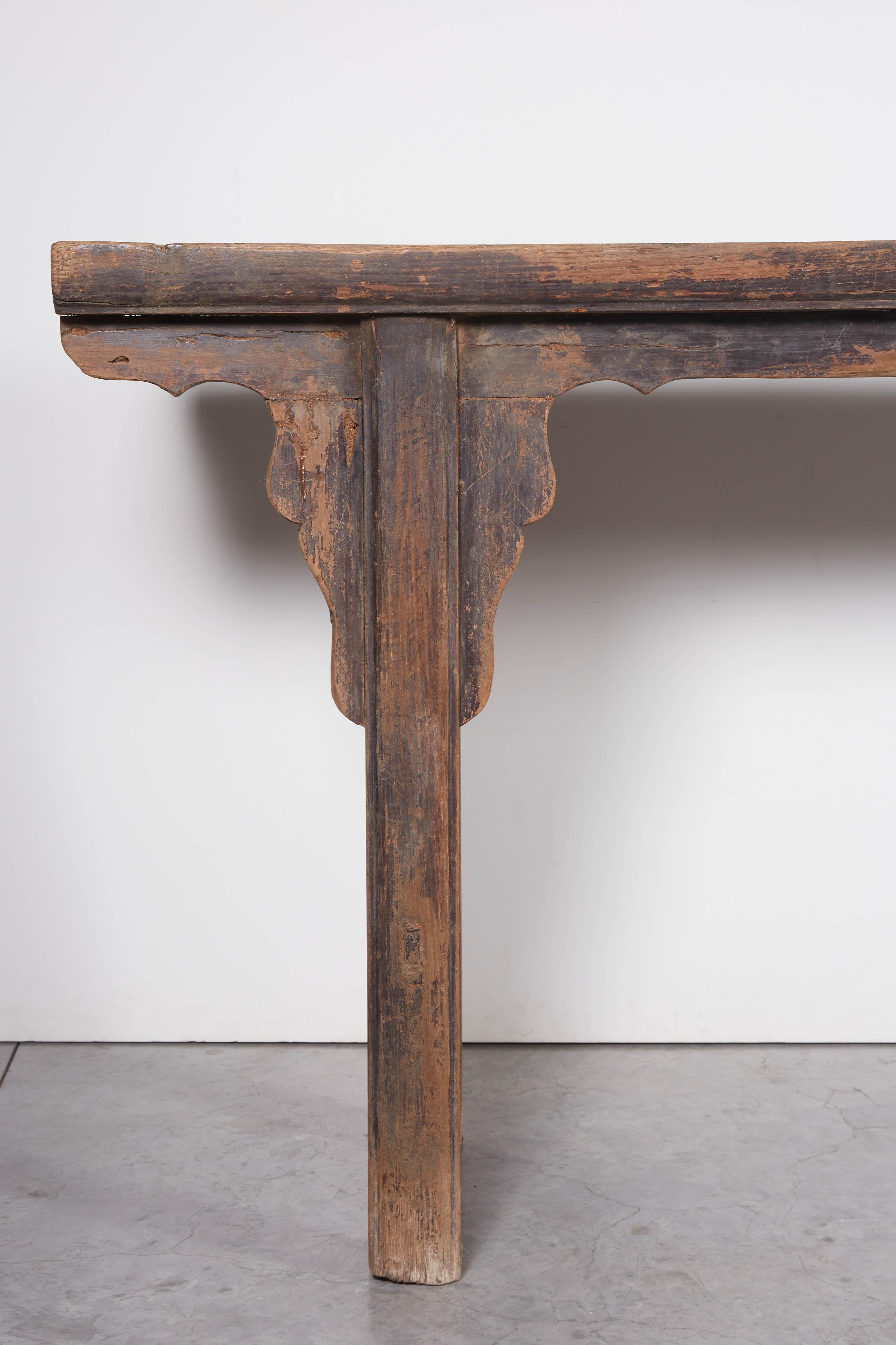 Long Rustic Console with Great Patina In Distressed Condition In New York, NY