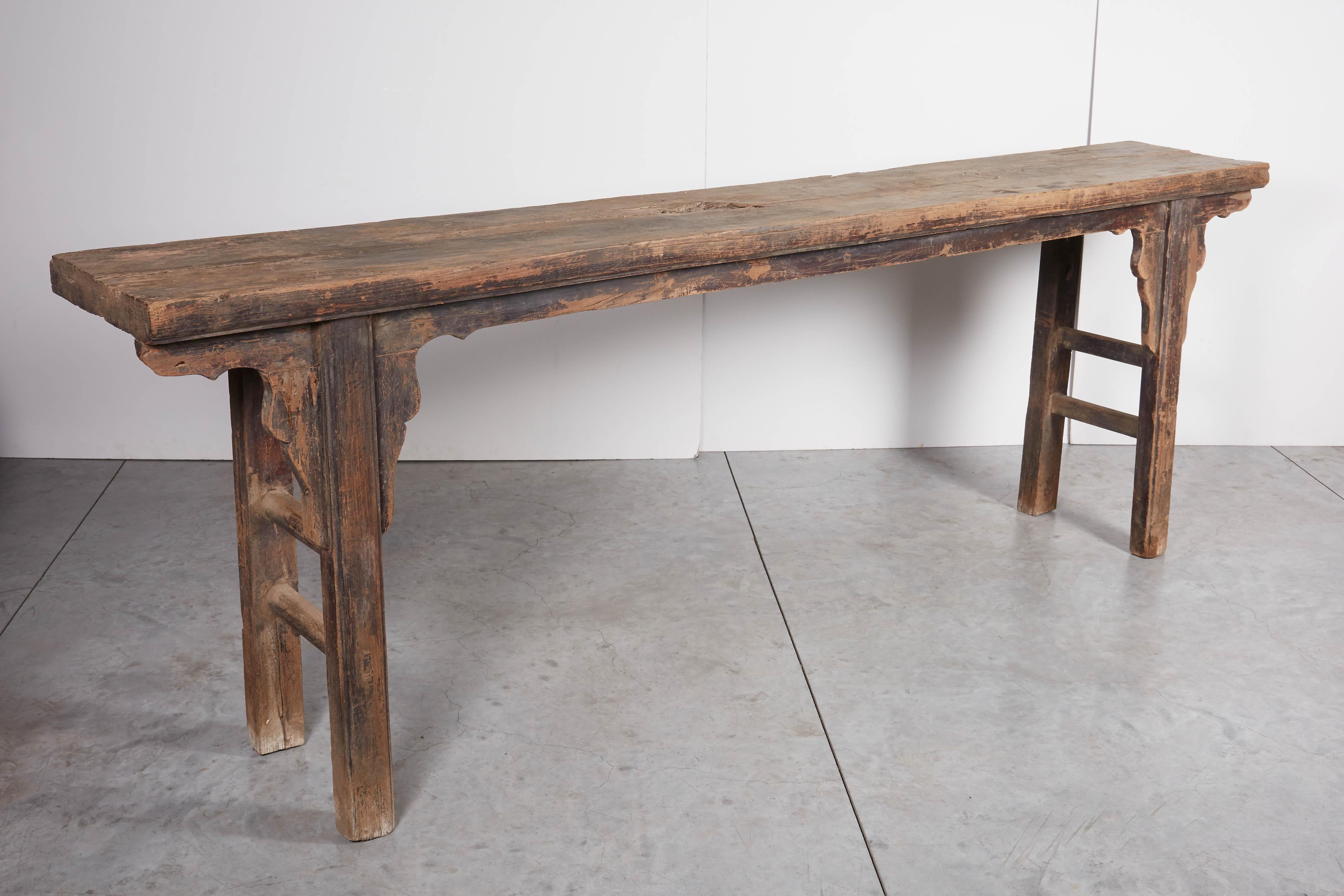 19th Century Long Rustic Console with Great Patina