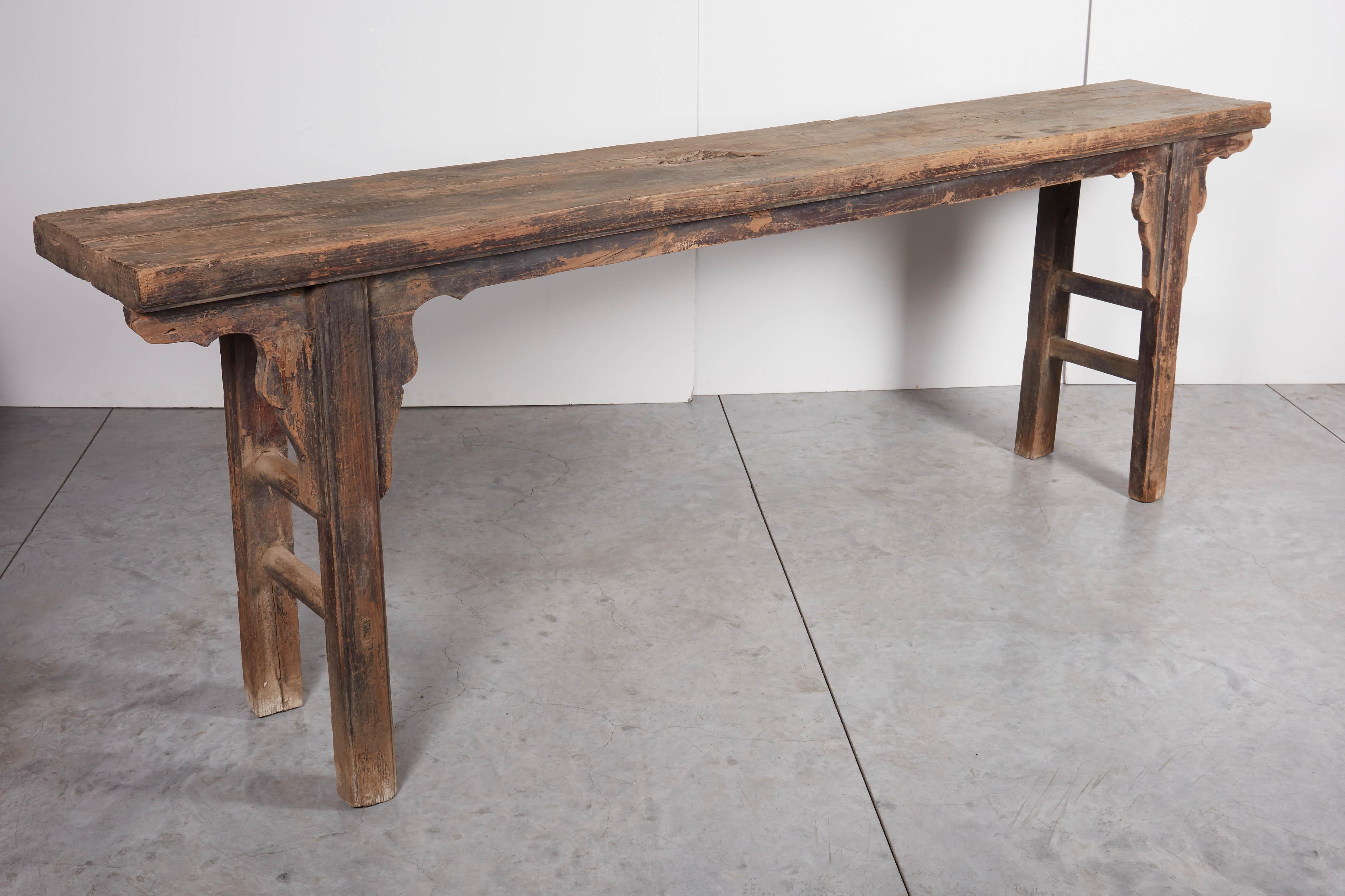 Long Rustic Console with Great Patina 1