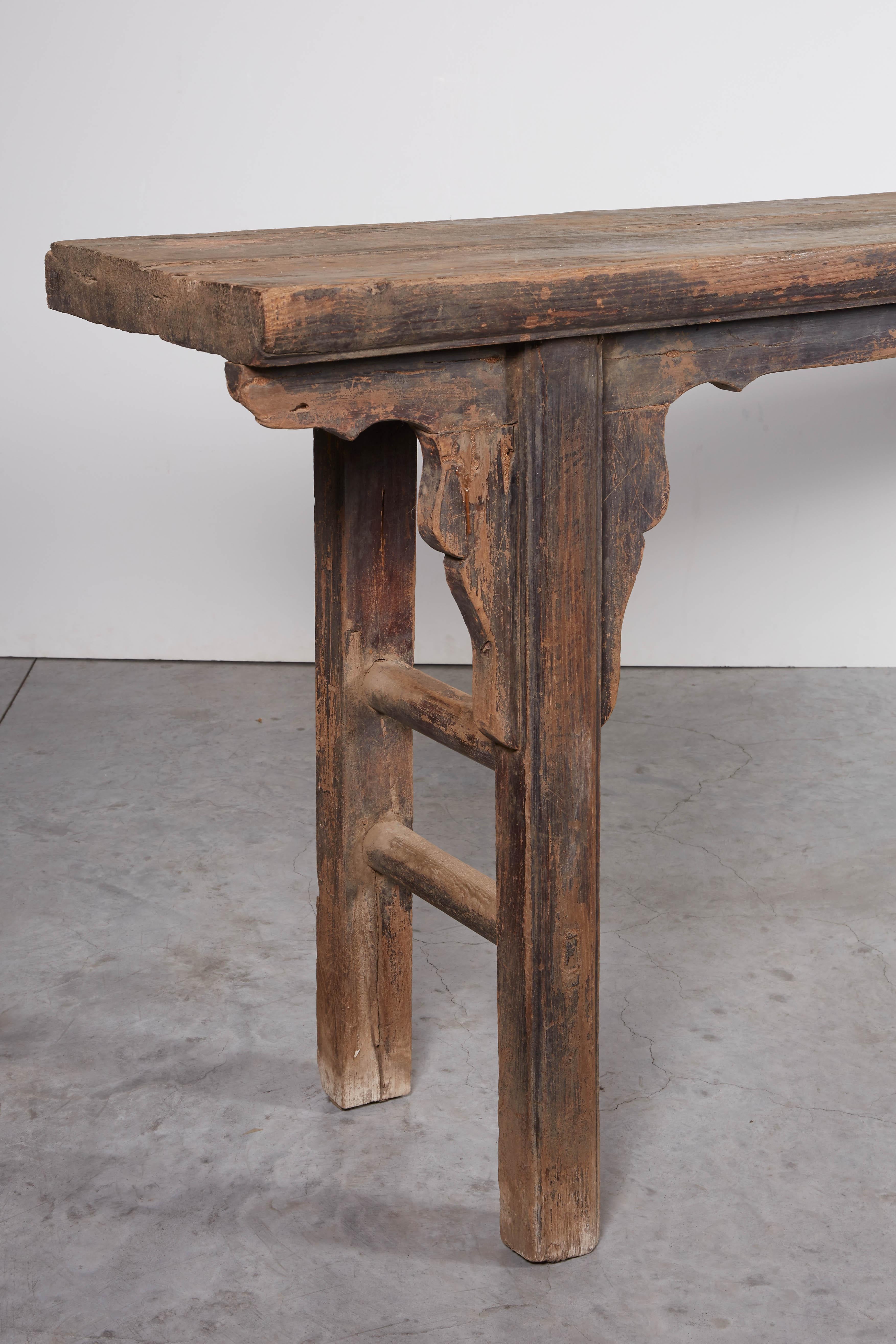 Long Rustic Console with Great Patina 2