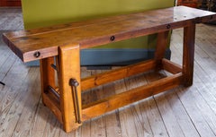 Long Rustic Industrial Wood Work Bench from Belgium, circa 1920