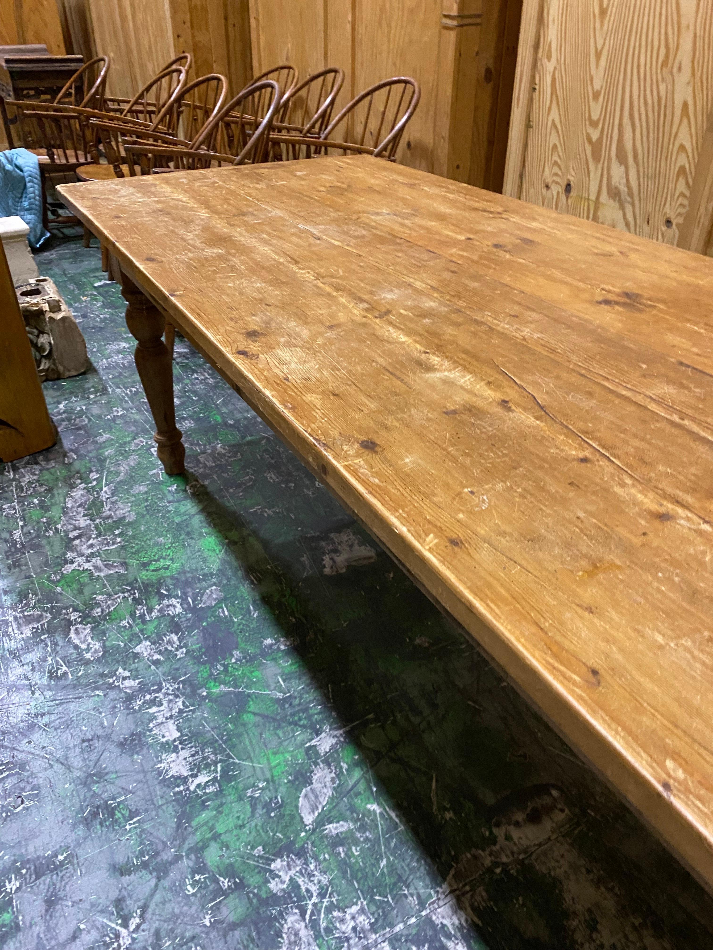 Long Rustic Pine Dining Table For Sale 8