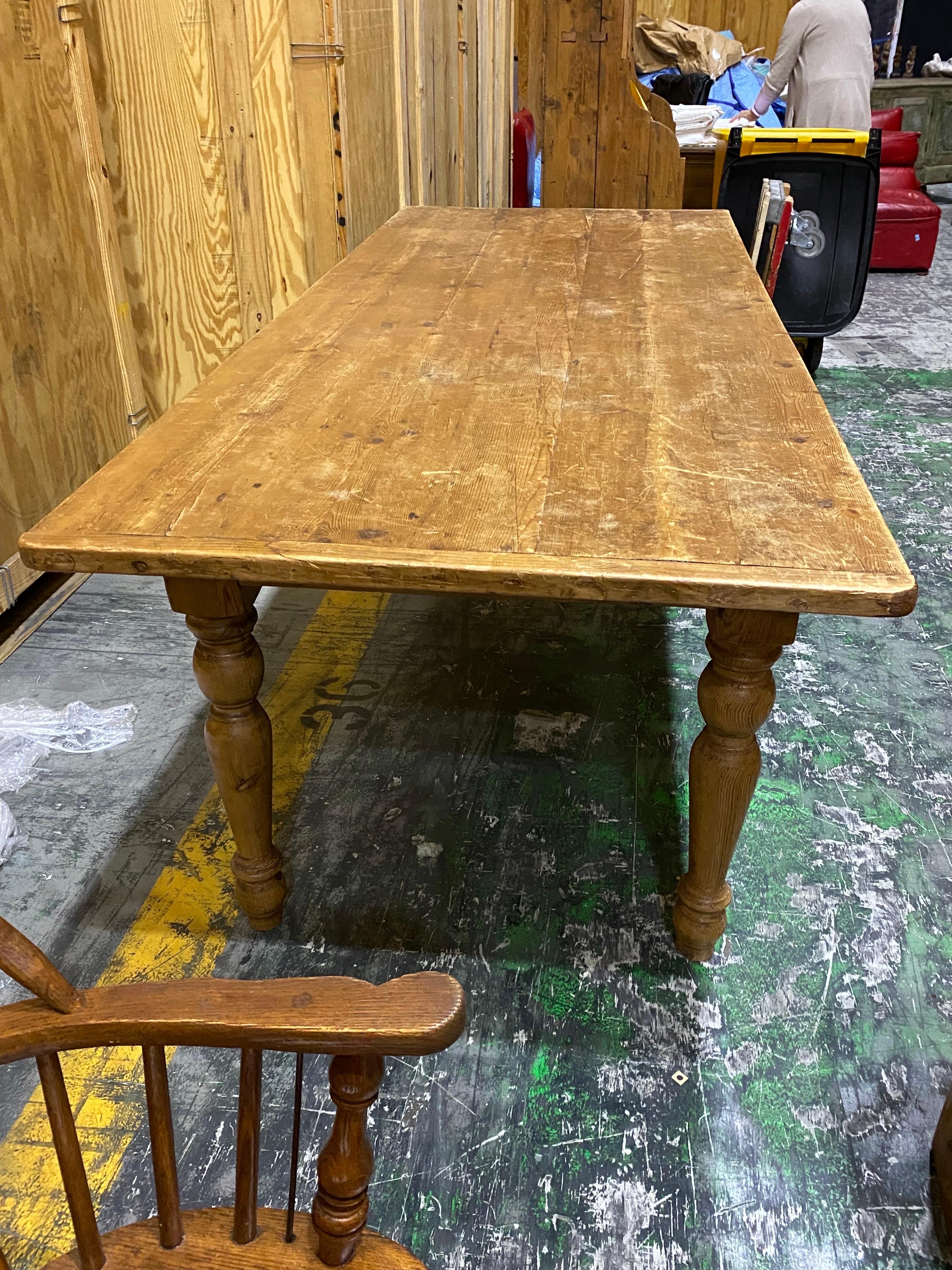 American Long Rustic Pine Dining Table For Sale