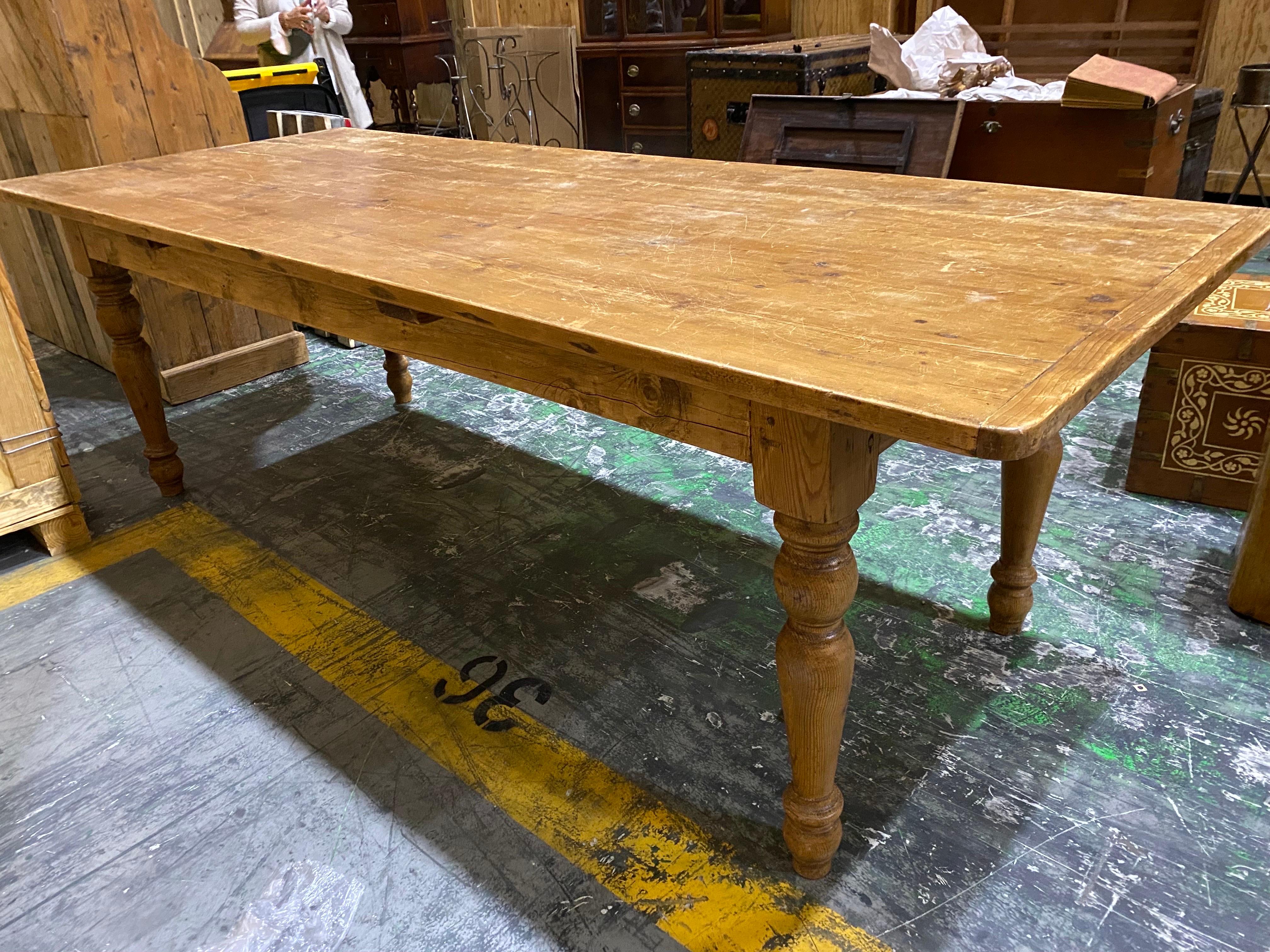 20th Century Long Rustic Pine Dining Table For Sale