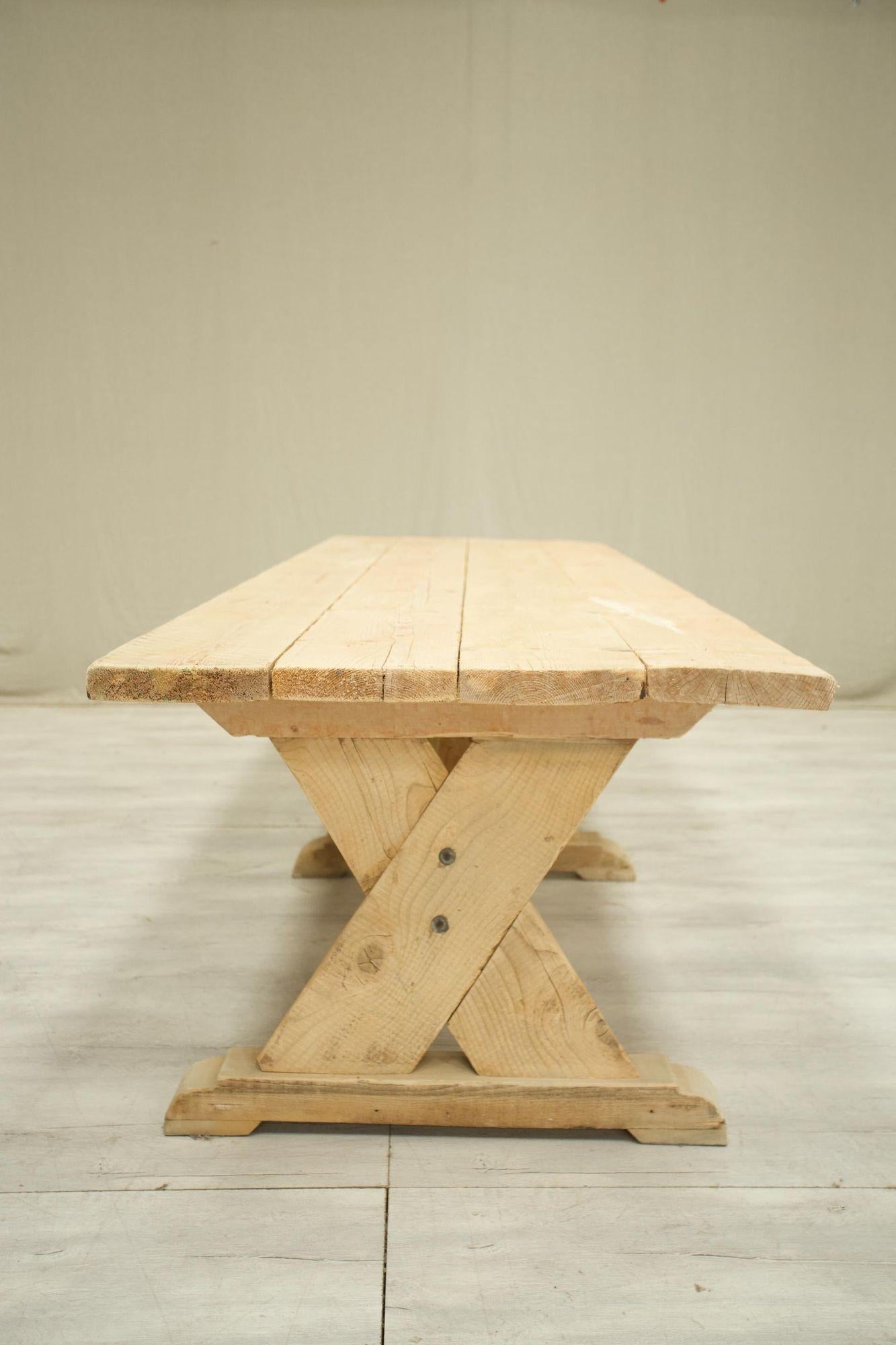 Long Rustic 'X' Frame pine dining table For Sale 5