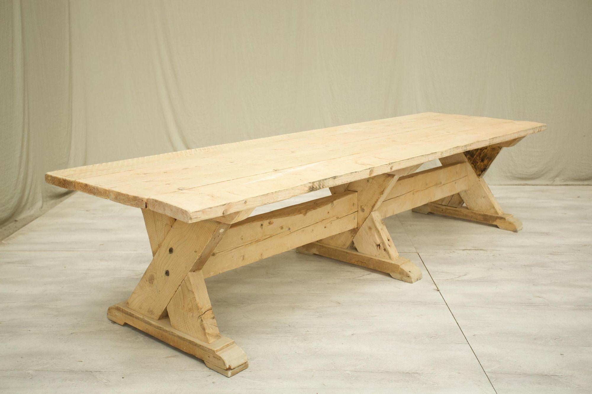 These are the latest designs of our bespoke dining table range. We have these made in the South of France by a talented crafts man who uses thick period reclaimed pine floorboards to create these rather stunning and rustic dining tables.
 
We can