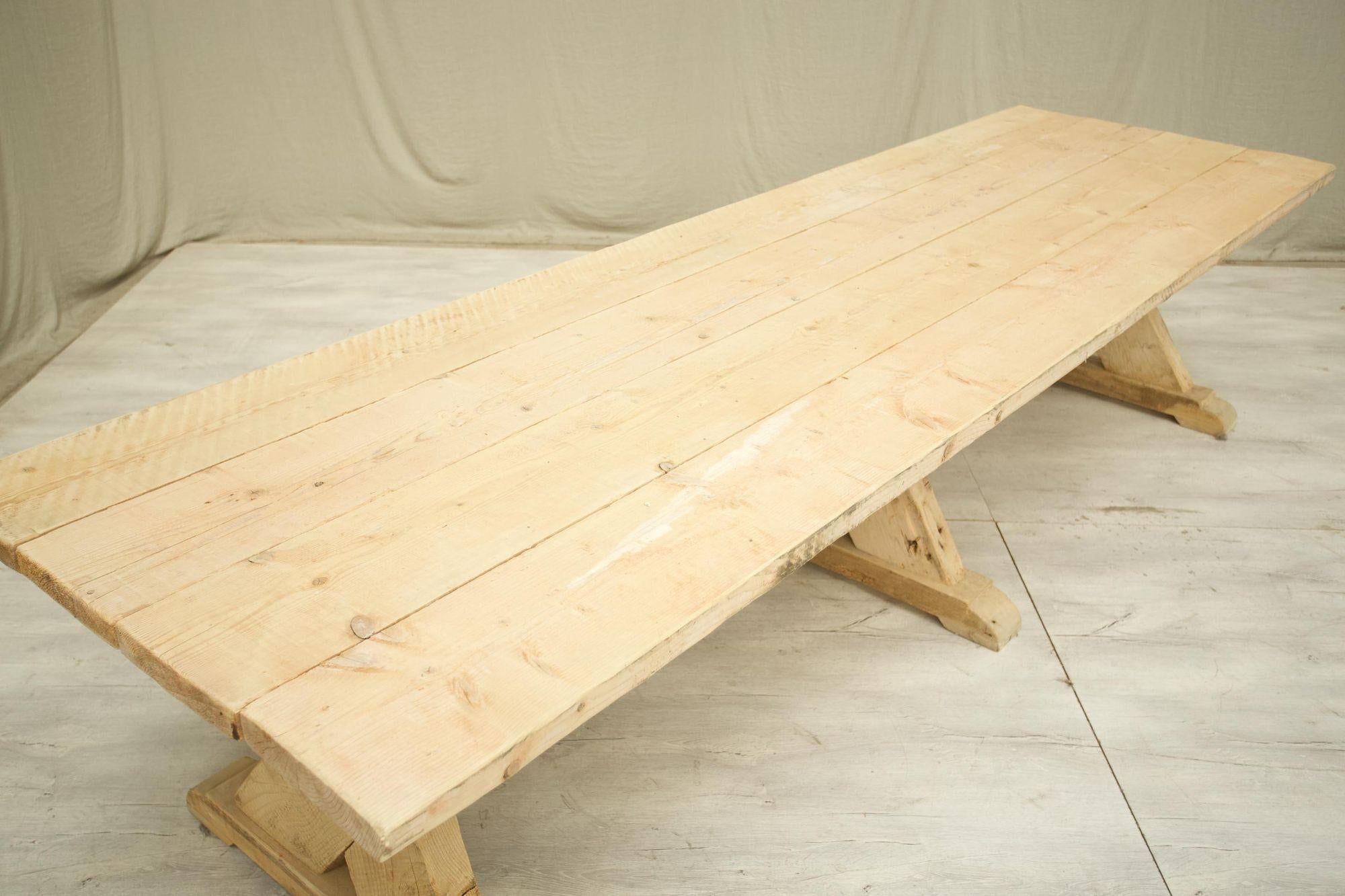 Pine Long Rustic 'X' Frame pine dining table For Sale