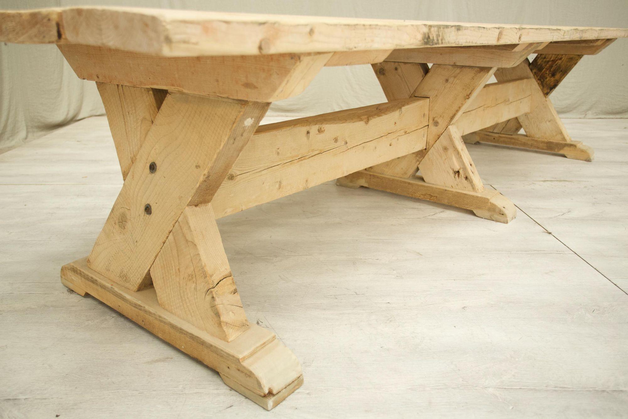 Long Rustic 'X' Frame pine dining table For Sale 2