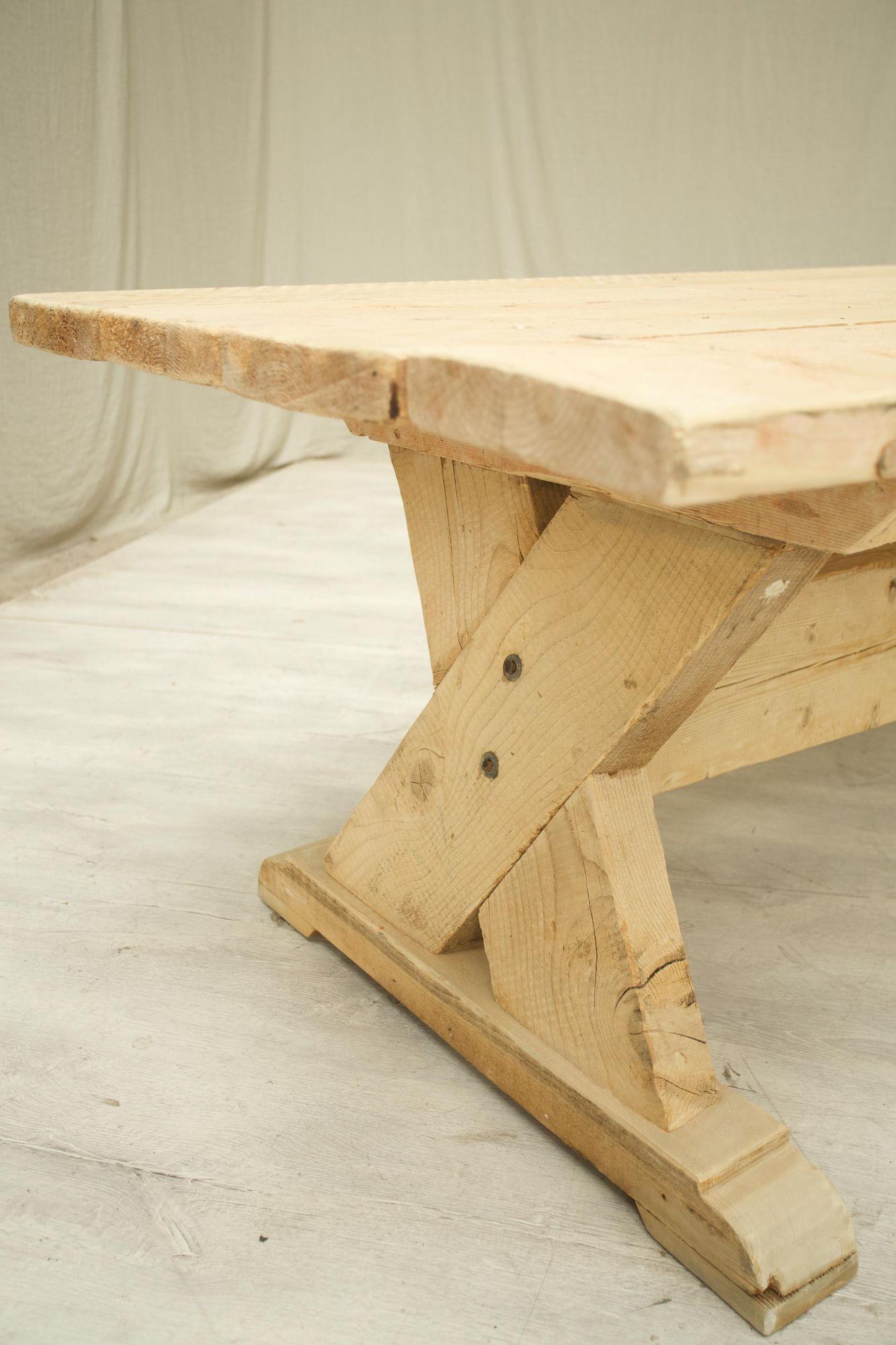 Long Rustic 'X' Frame pine dining table For Sale 3