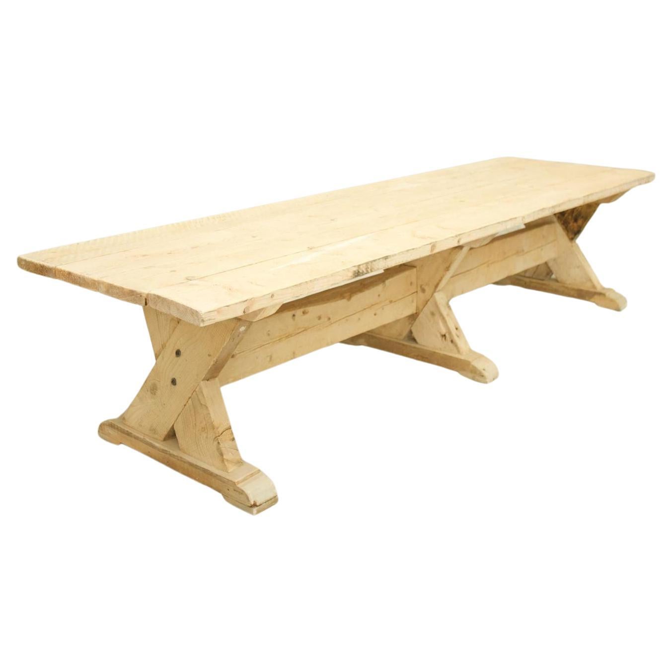 Long Rustic 'X' Frame pine dining table For Sale