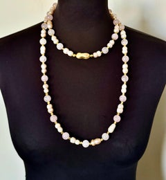 Long Sautoir with 2cm Baroque Freshwater Pearls and Rose Quartz - 200 g