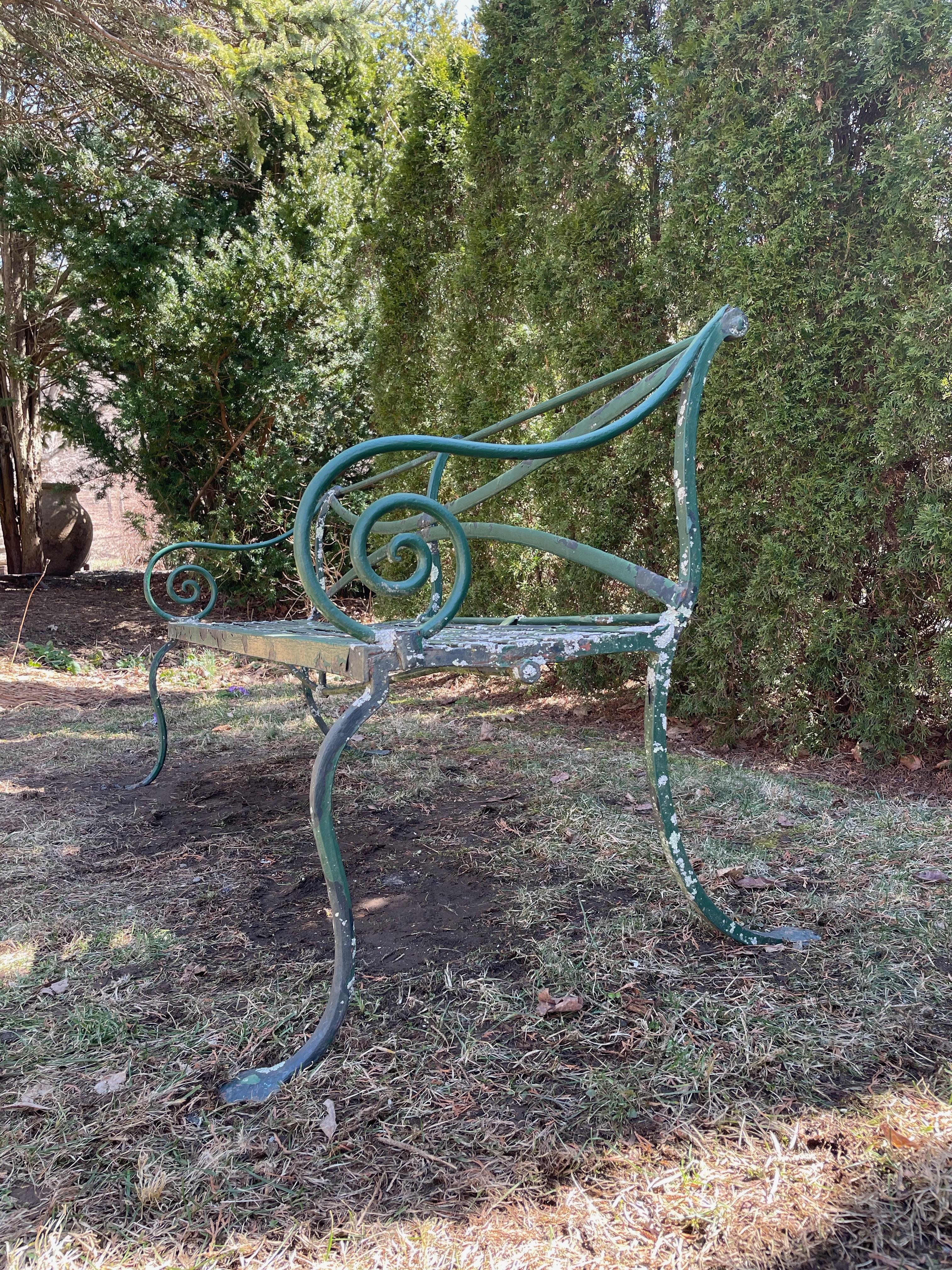 Long Scottish Regency Wrought Iron Bench, CA 1820 In Good Condition In Woodbury, CT