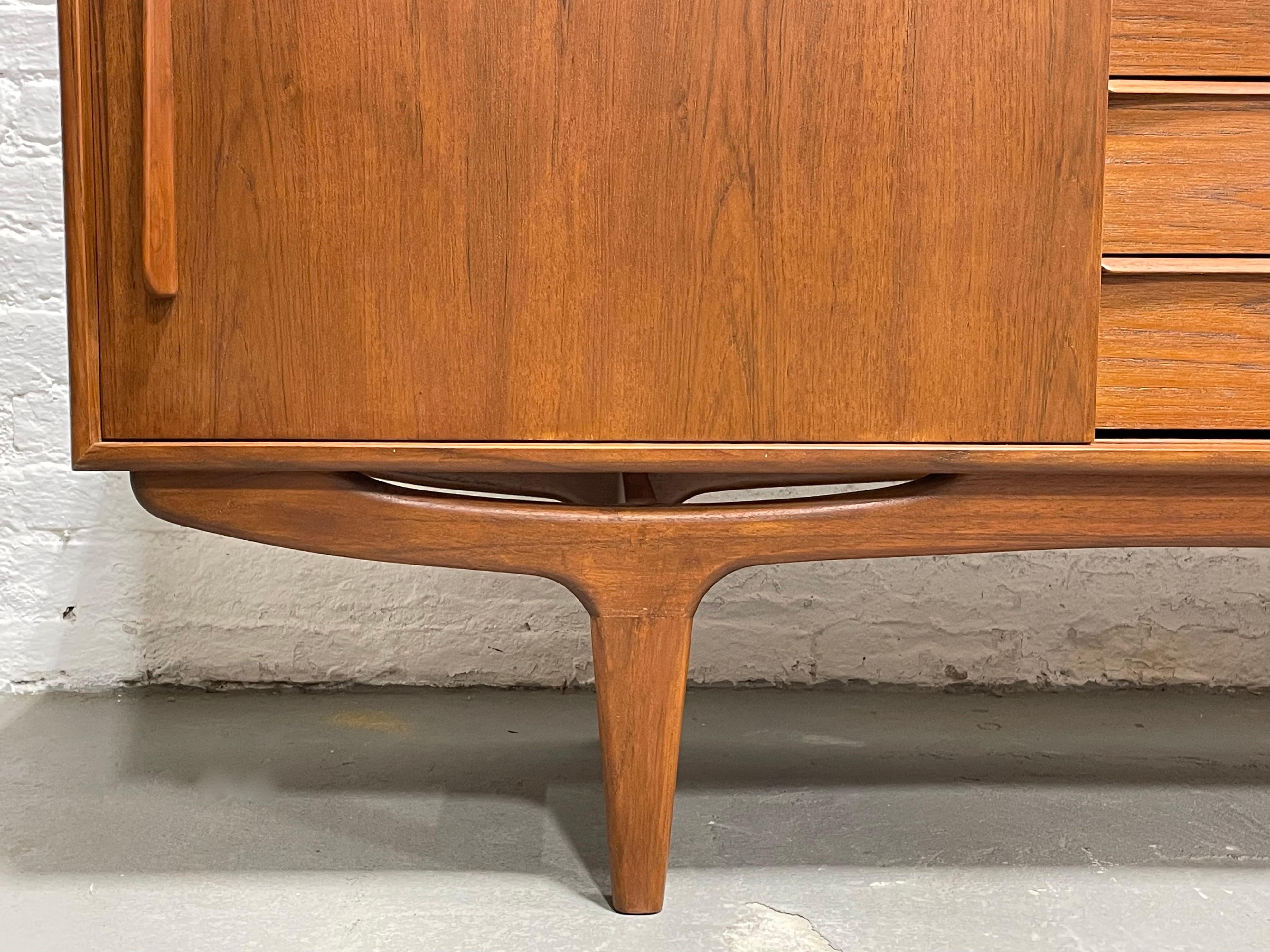 Reclaimed Wood Long Sculpted Mid-Century Modern Styled Danish Teak Credenza For Sale