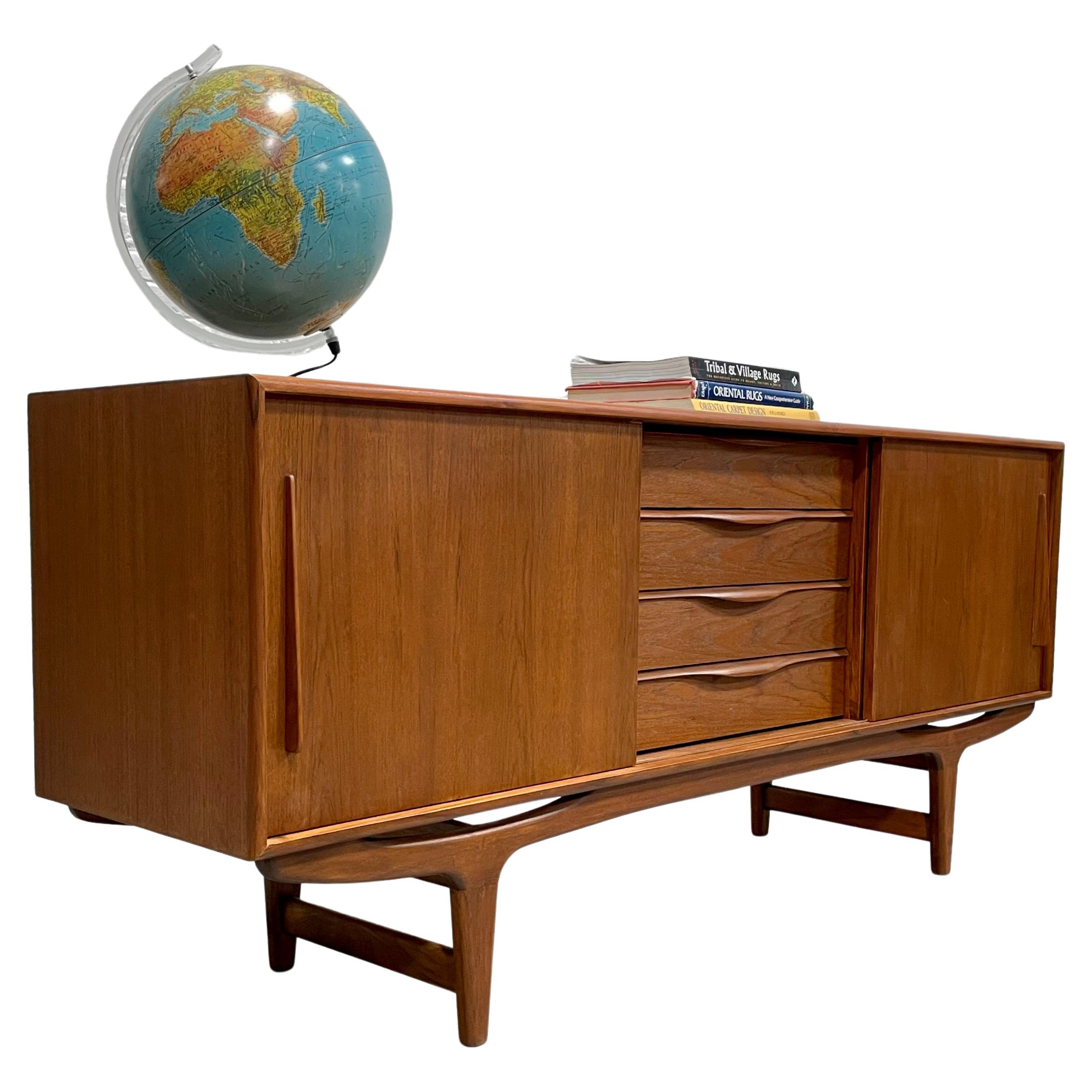 Long Sculpted Mid-Century Modern Styled Danish Teak Credenza For Sale