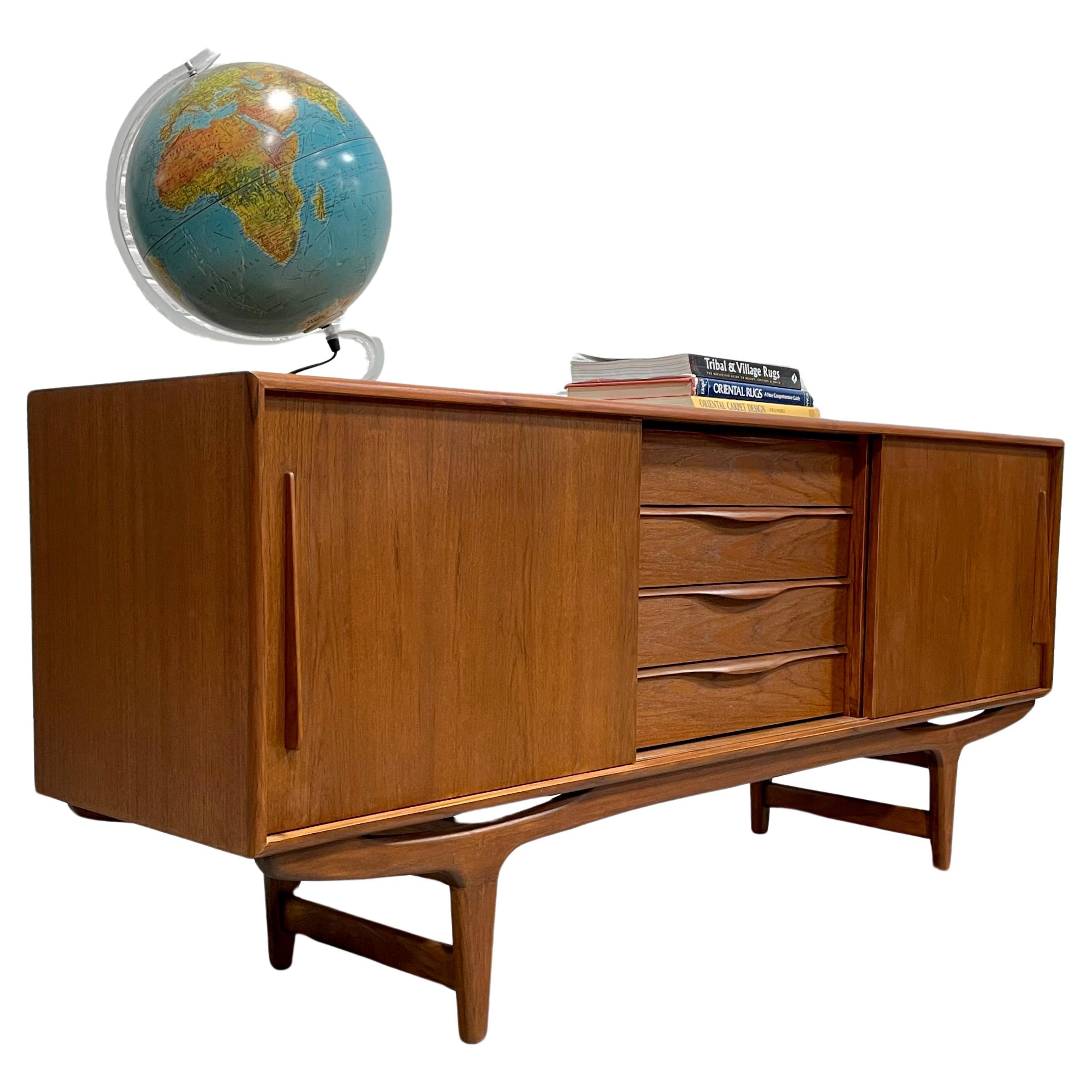 Long Sculpted Mid-Century Modern Styled Danish Teak Credenza