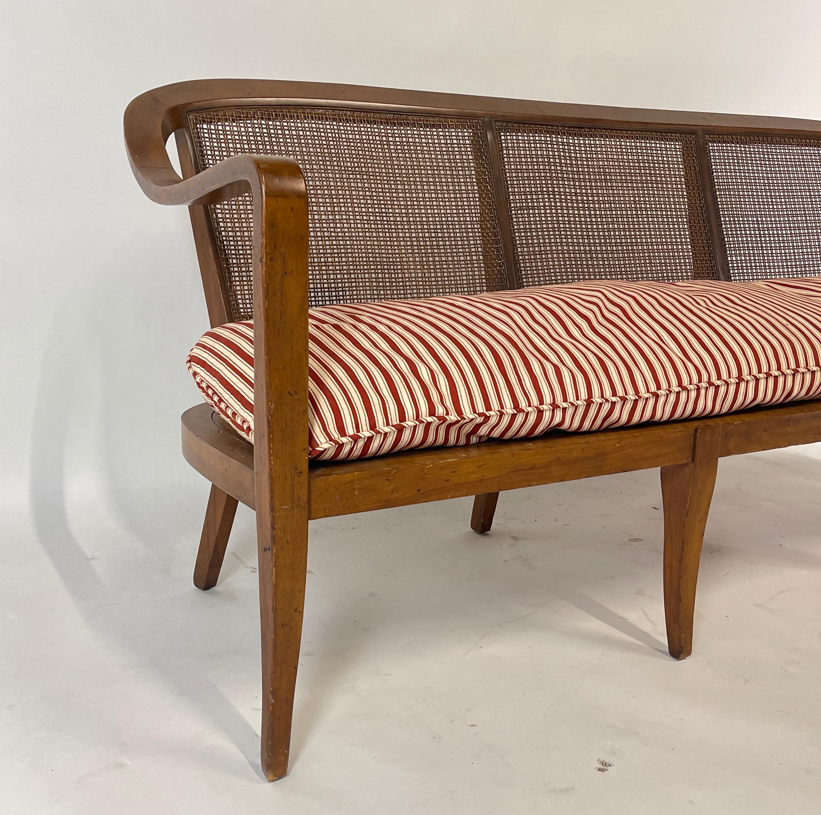 Long Sculptural Midcentury Cane Back Settee manner of Edward Wormley for Dunbar In Good Condition In Hudson, NY