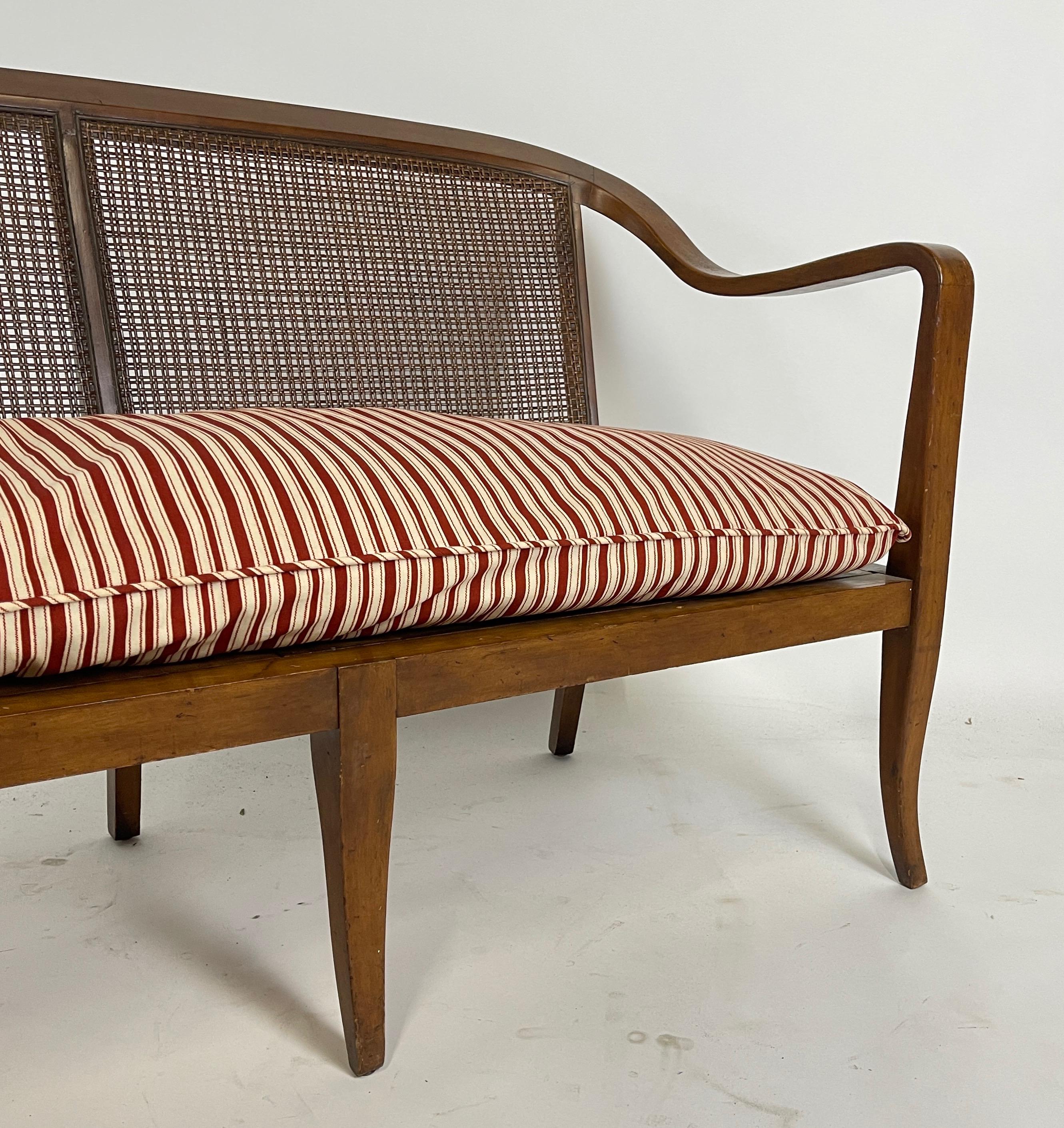 Upholstery Long Sculptural Midcentury Cane Back Settee manner of Edward Wormley for Dunbar