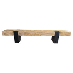 Long Sculptural Teak Wood Bench, Modern Organic, Stunning Wood Textures