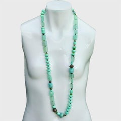 Long Semi-Precious Gemstone Beads Necklace in Pale Turquoise Colour circa 1980s