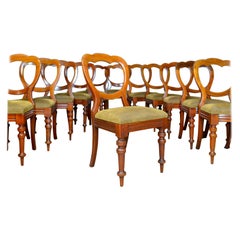 Long Set of 12 Antique Dining Chairs, English, Victorian, Balloon Back