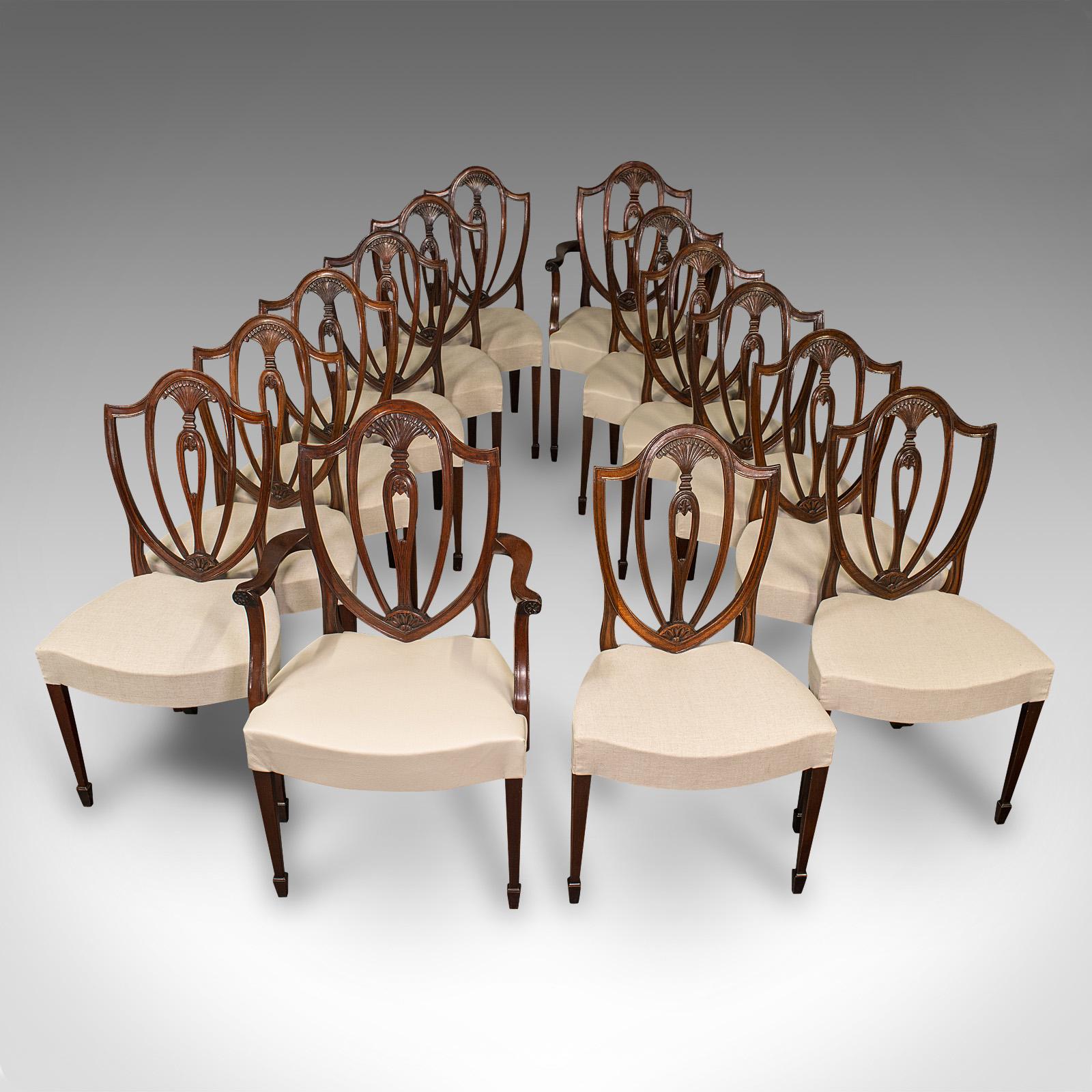 Long Set of 14 Antique Dining Chairs, English, Chippendale Revival, Victorian 2