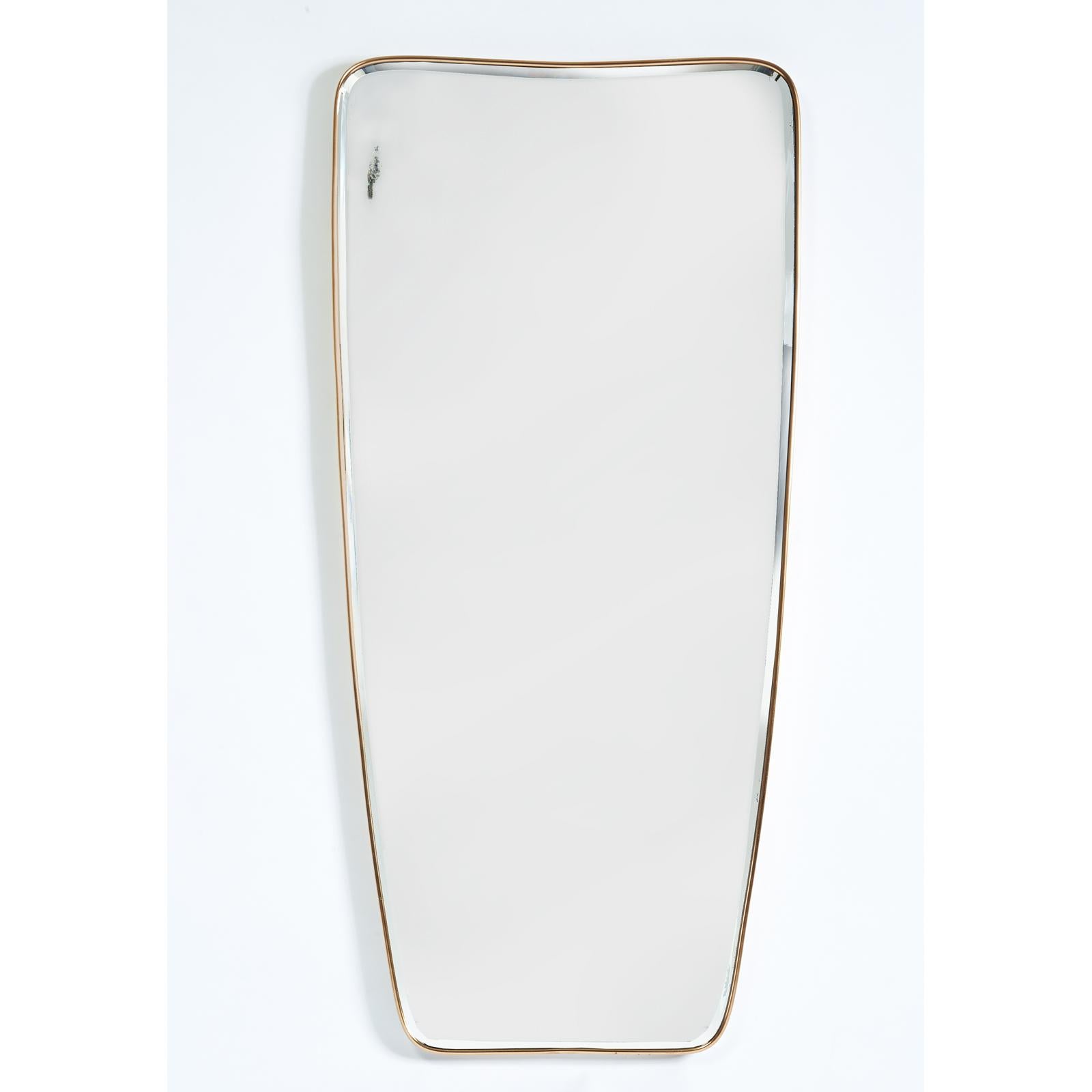 Italian Long Shaped Polished Brass Beveled Mirror, Italy, 1950s