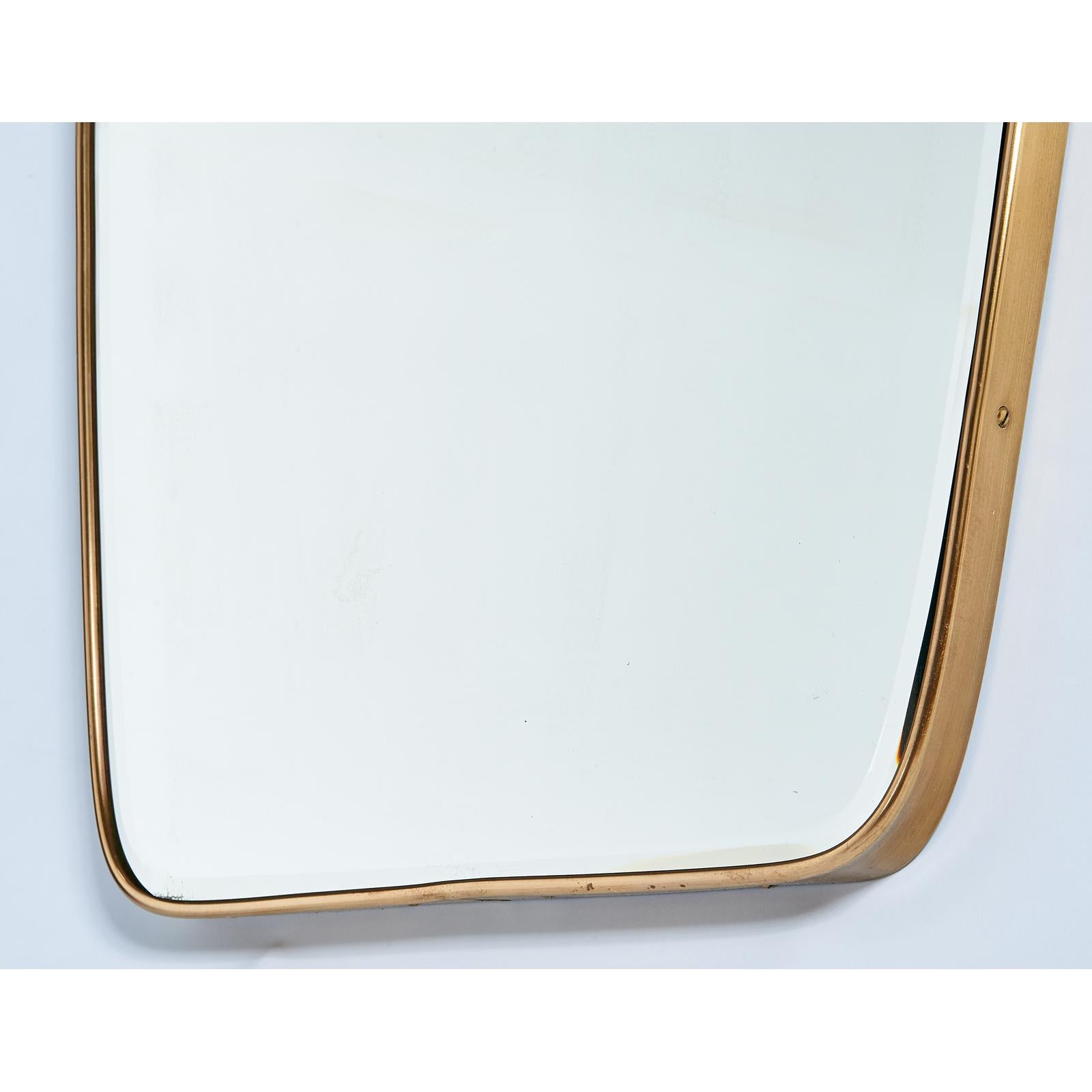 Long Shaped Polished Brass Beveled Mirror, Italy, 1950s 1