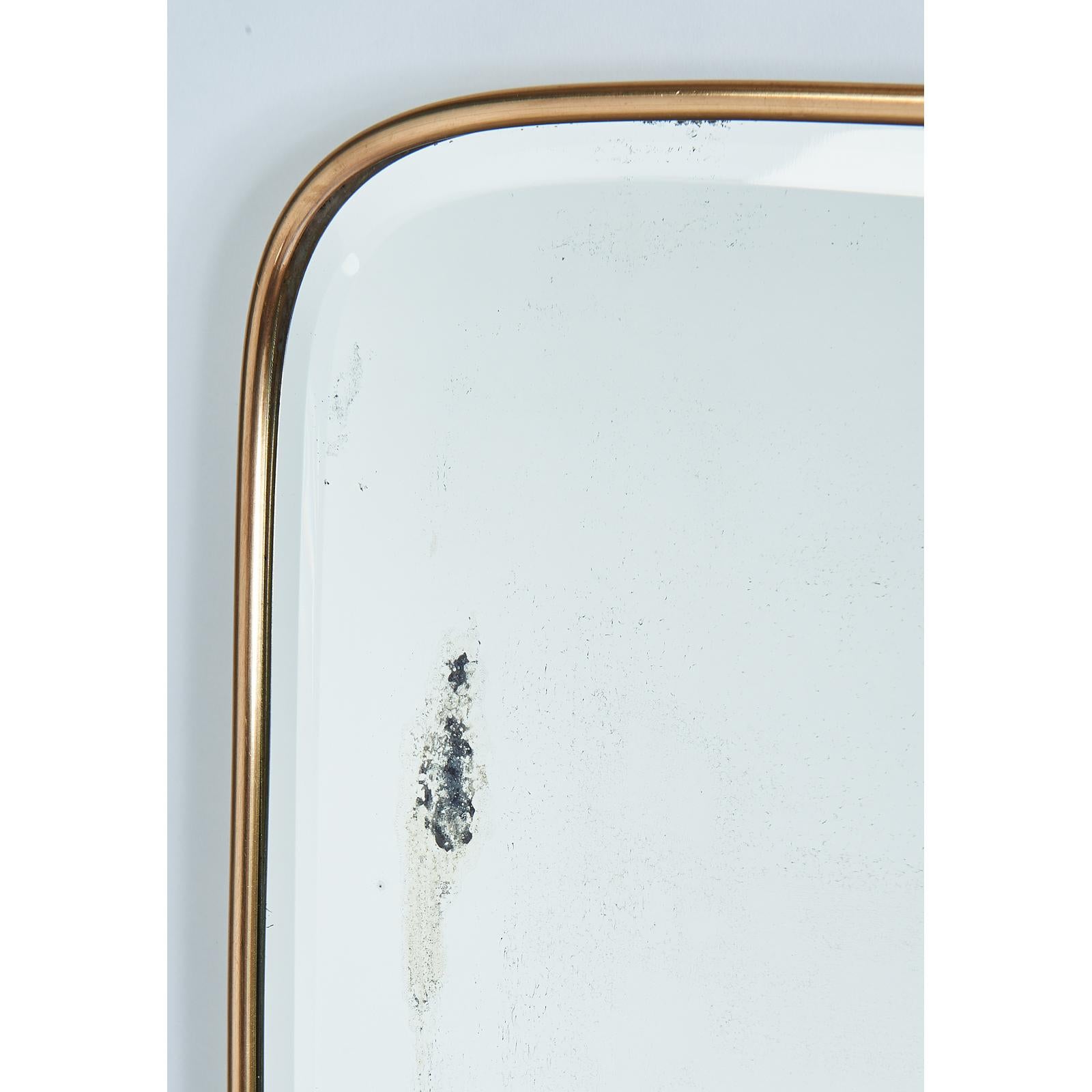 Long Shaped Polished Brass Beveled Mirror, Italy, 1950s 2