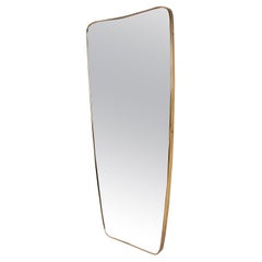Long Shaped Polished Brass Beveled Mirror, Italy, 1950s