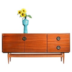 Long Sideboard In Mahogany & Brass, Czechoslovakia 1970s