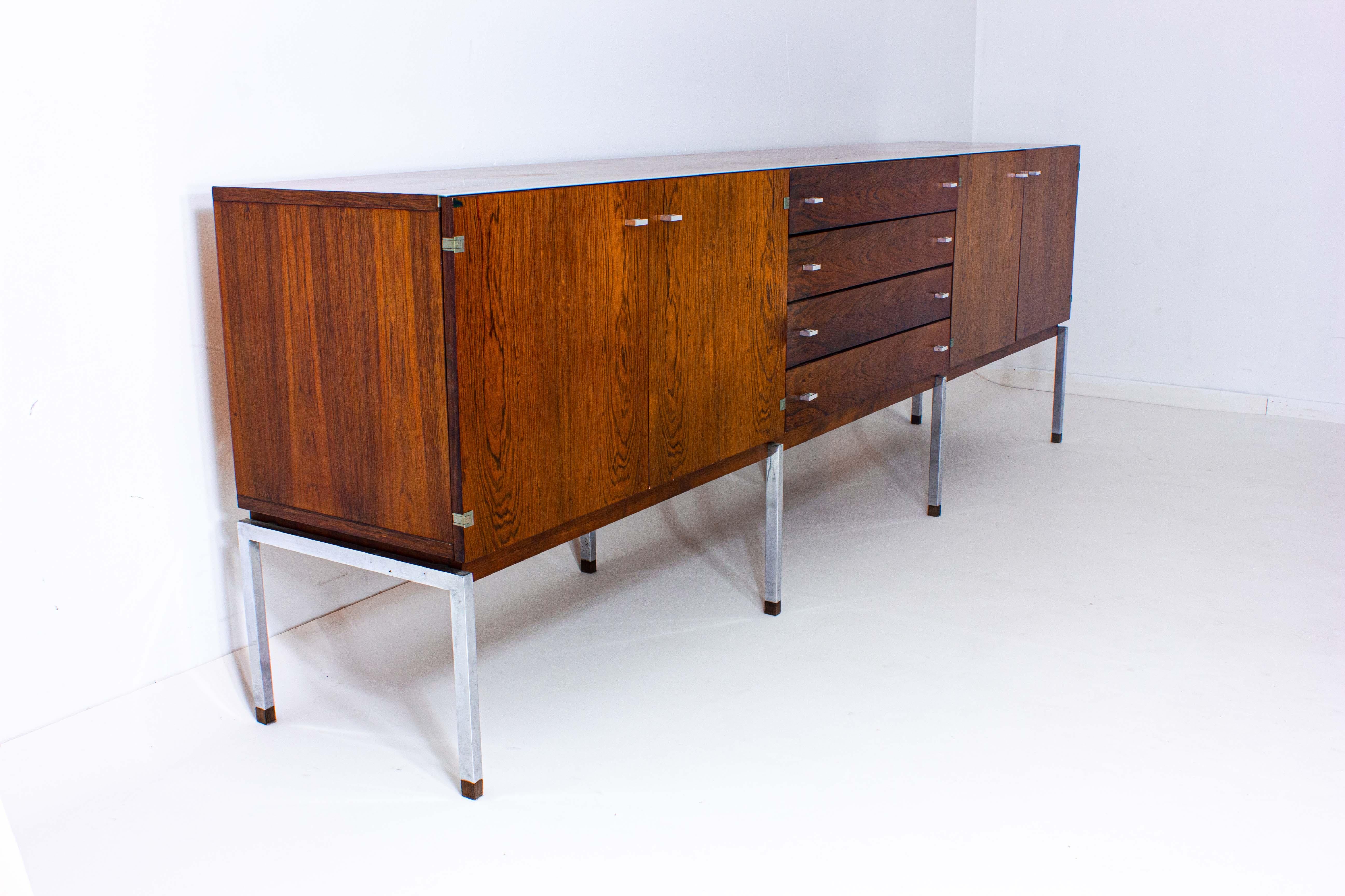Long Sideboard in Rosewood and Chrome, Belgium 1960s 4