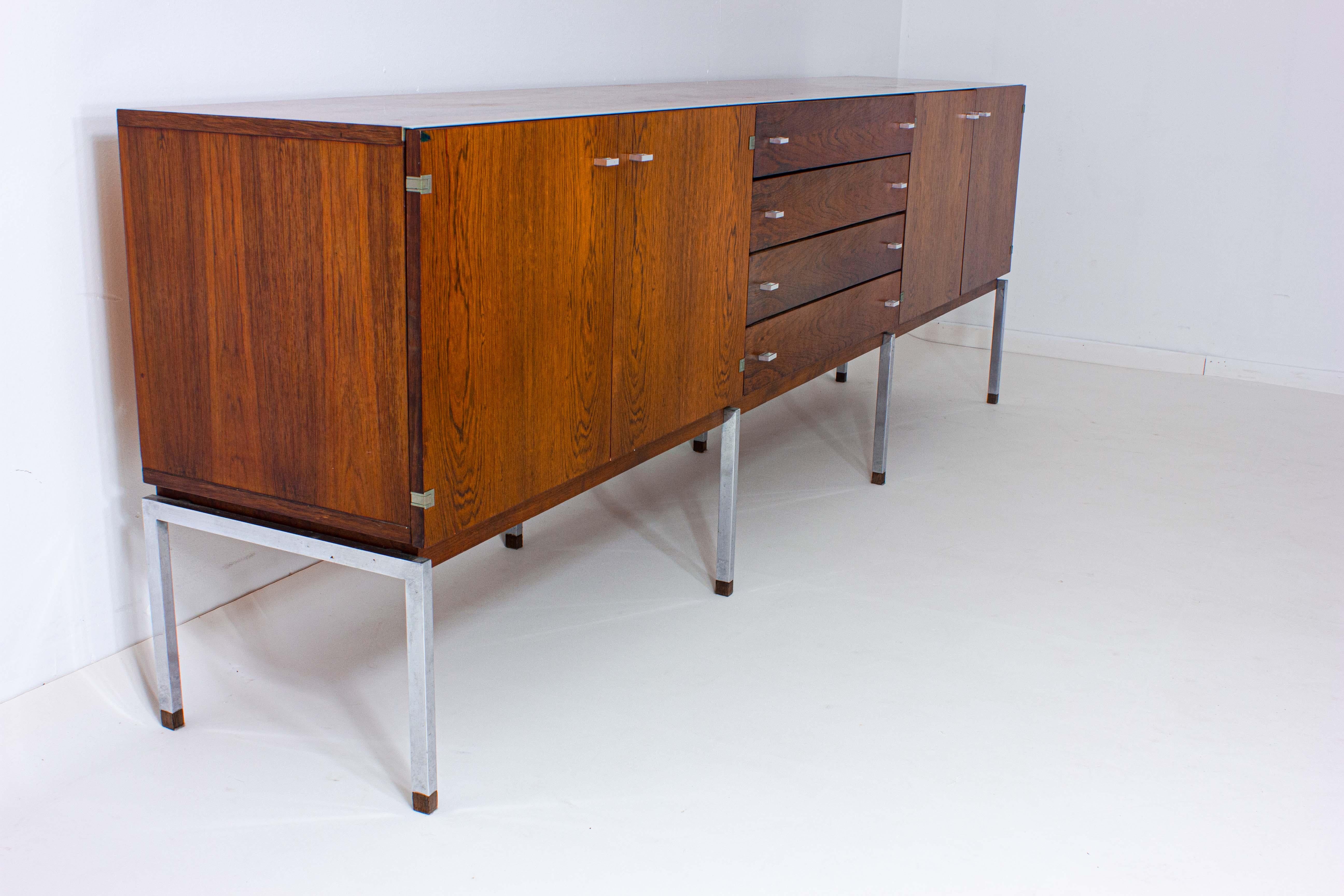 Long Sideboard in Rosewood and Chrome, Belgium 1960s 3
