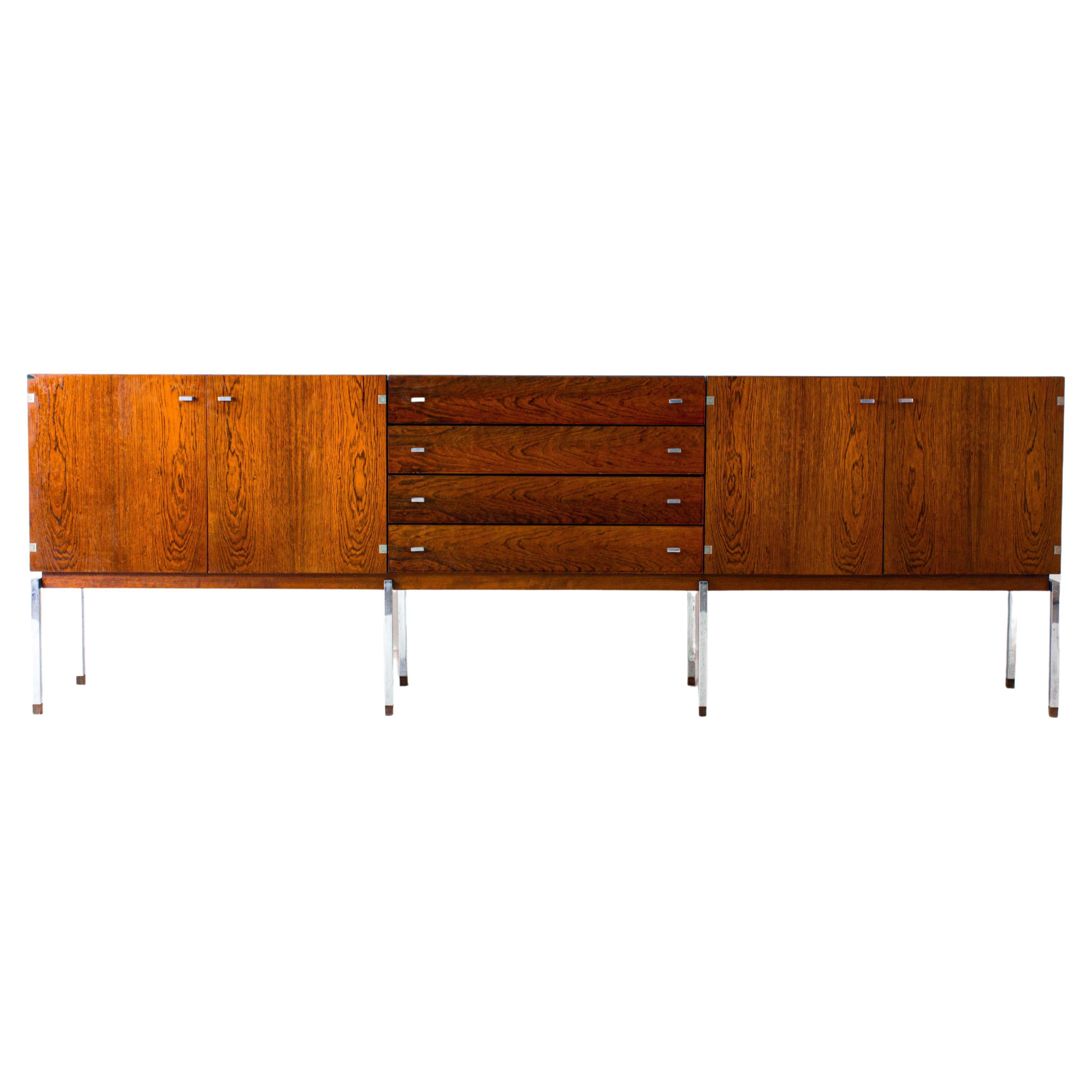 Long Sideboard in Rosewood and Chrome, Belgium 1960s