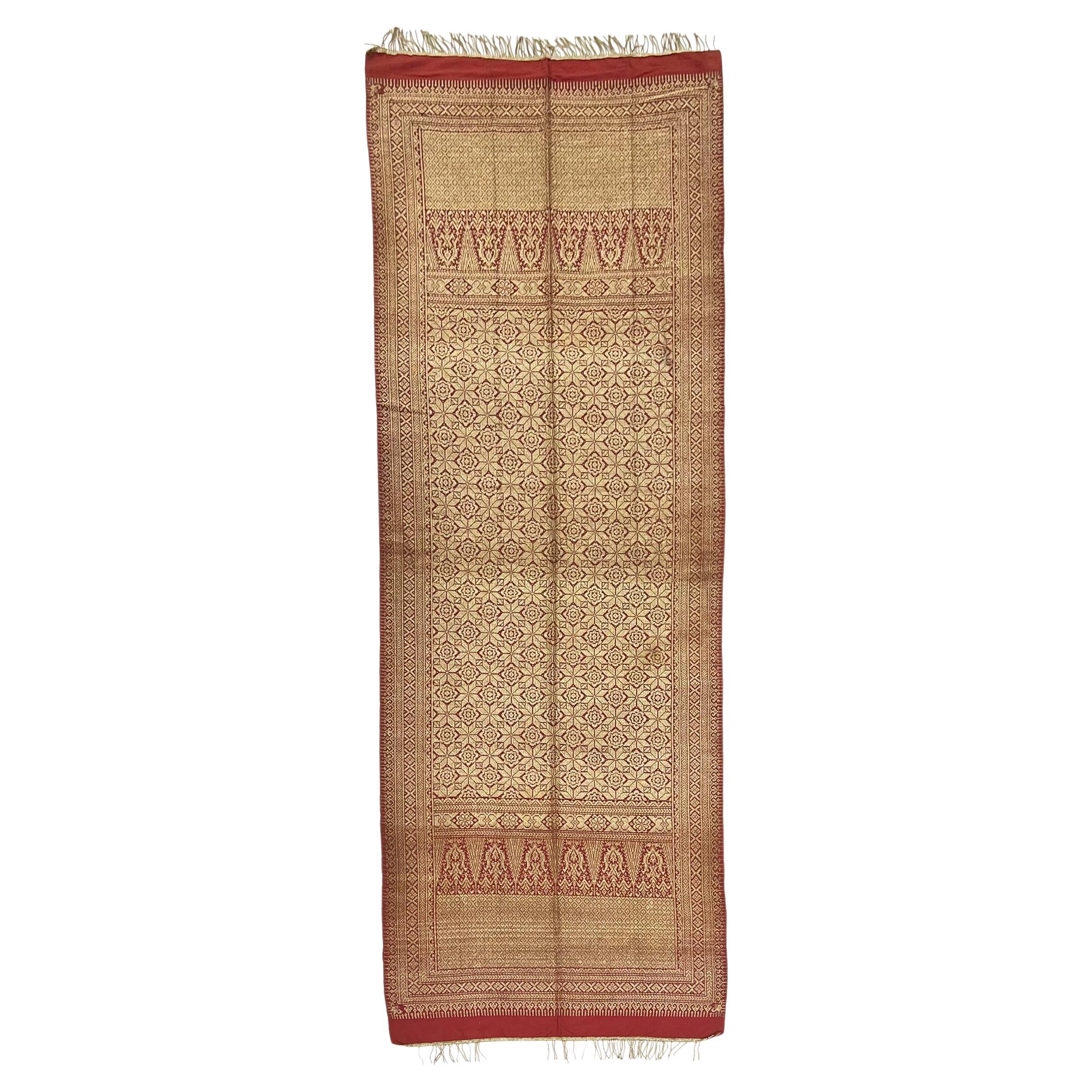 Long Silk and Metal Thread Textile, India, 19th Century For Sale