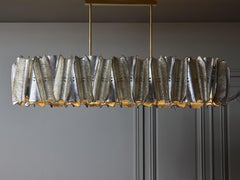 Long Silver and Champagne Murano Glass Chandelier