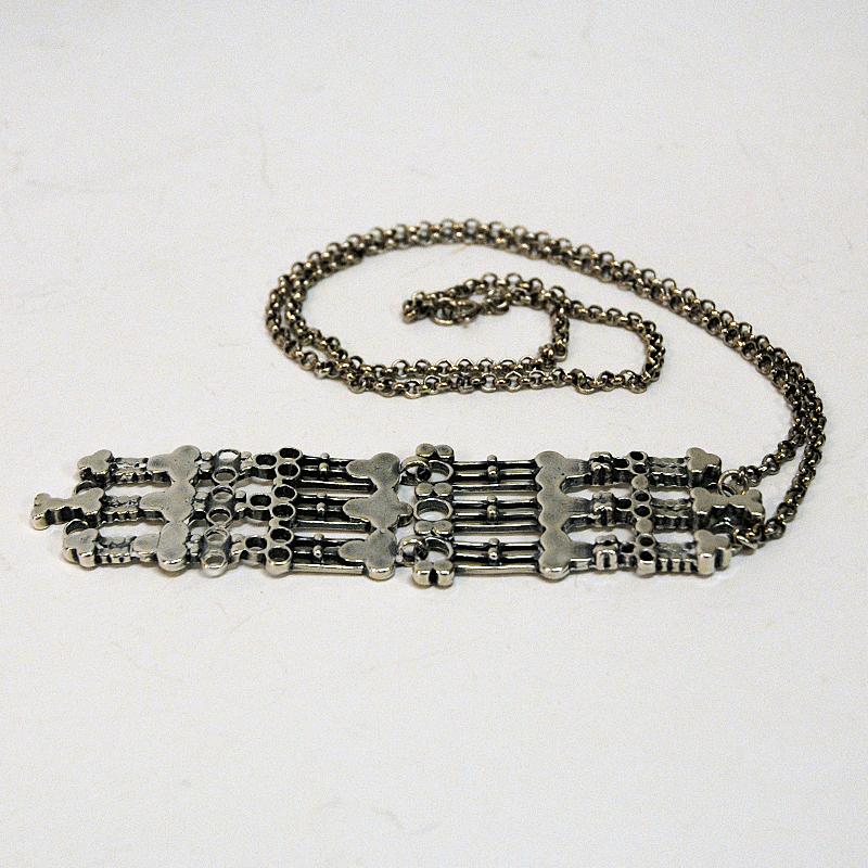 Scandinavian Modern Long Silver Necklace by Marianne Berg for Uni David-Andersen, Norway, 1960s For Sale