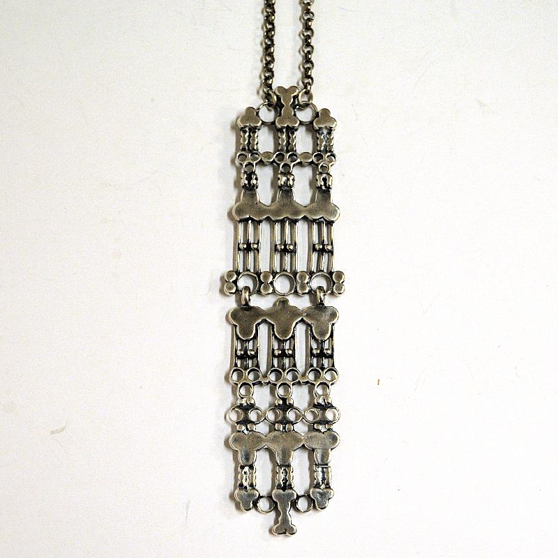 Norwegian Long Silver Necklace by Marianne Berg for Uni David-Andersen, Norway, 1960s For Sale
