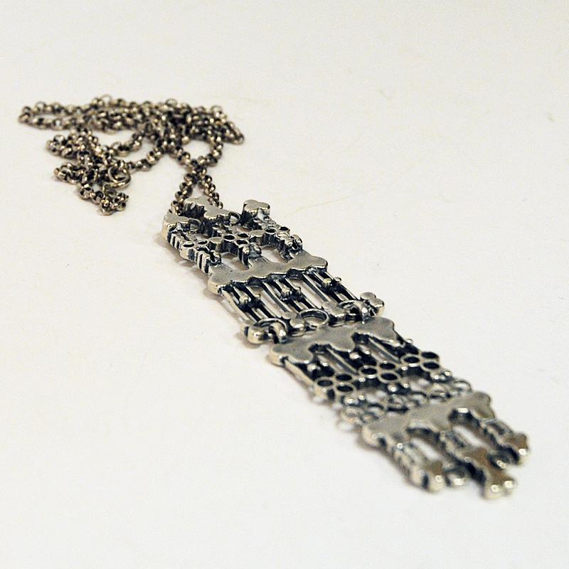 Long Silver Necklace by Marianne Berg for Uni David-Andersen Norway 1960s In Good Condition For Sale In Stokholm, SE