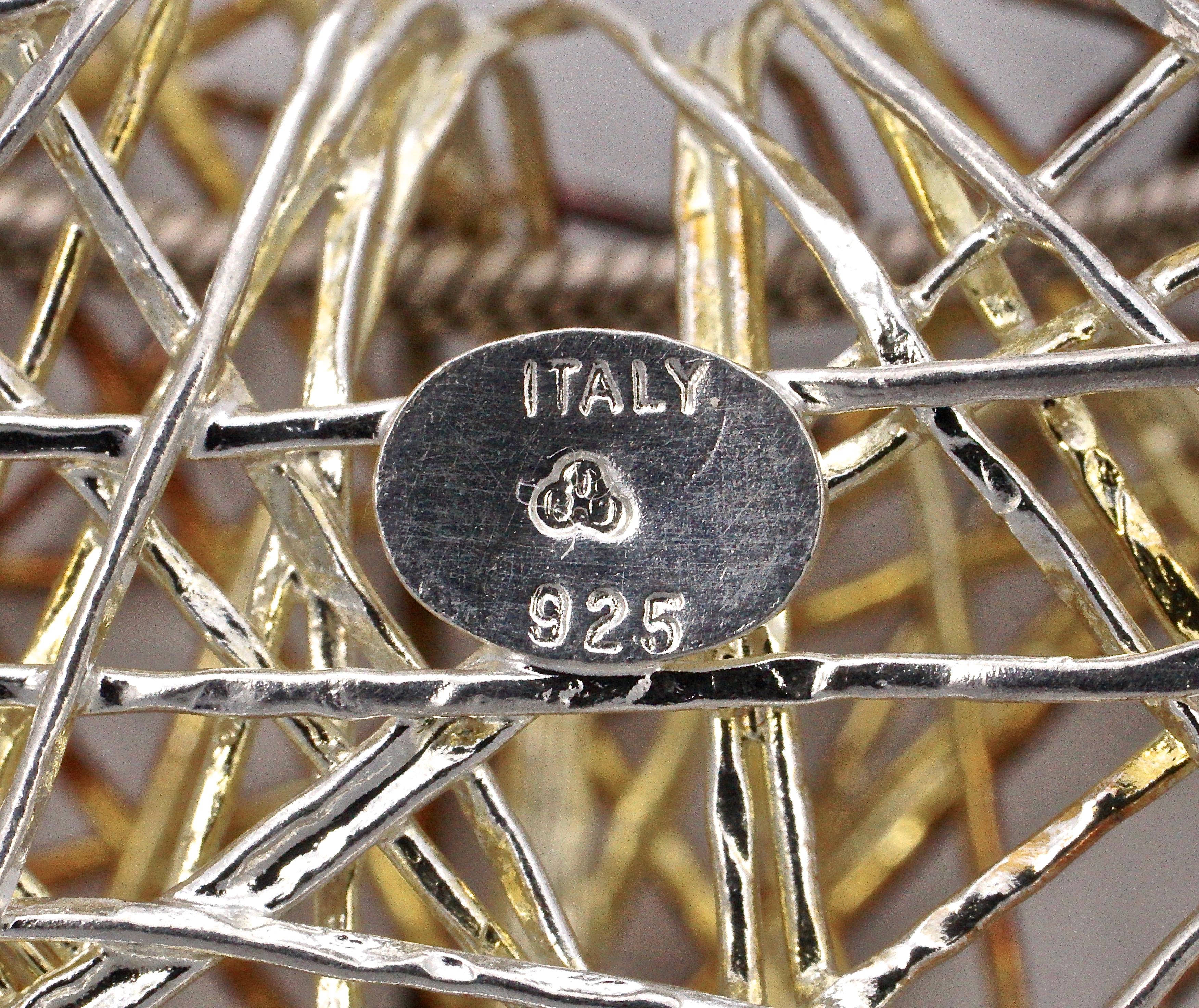 Long Italian Silver Snake Chain and Woven Heart Pendant Necklace circa 1990s 2