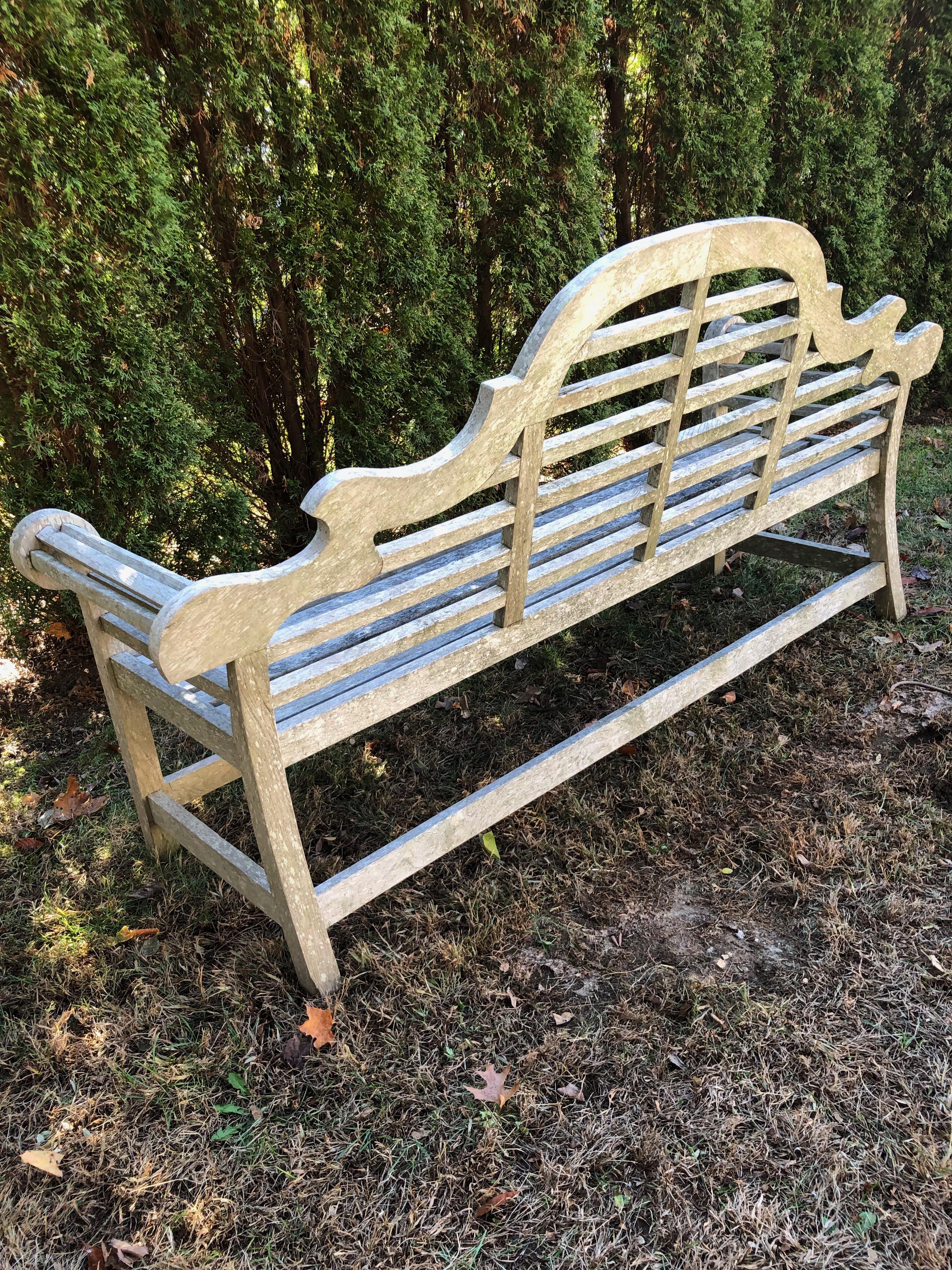 Long Silvered English Lutyens-Style Bench in Teak 3