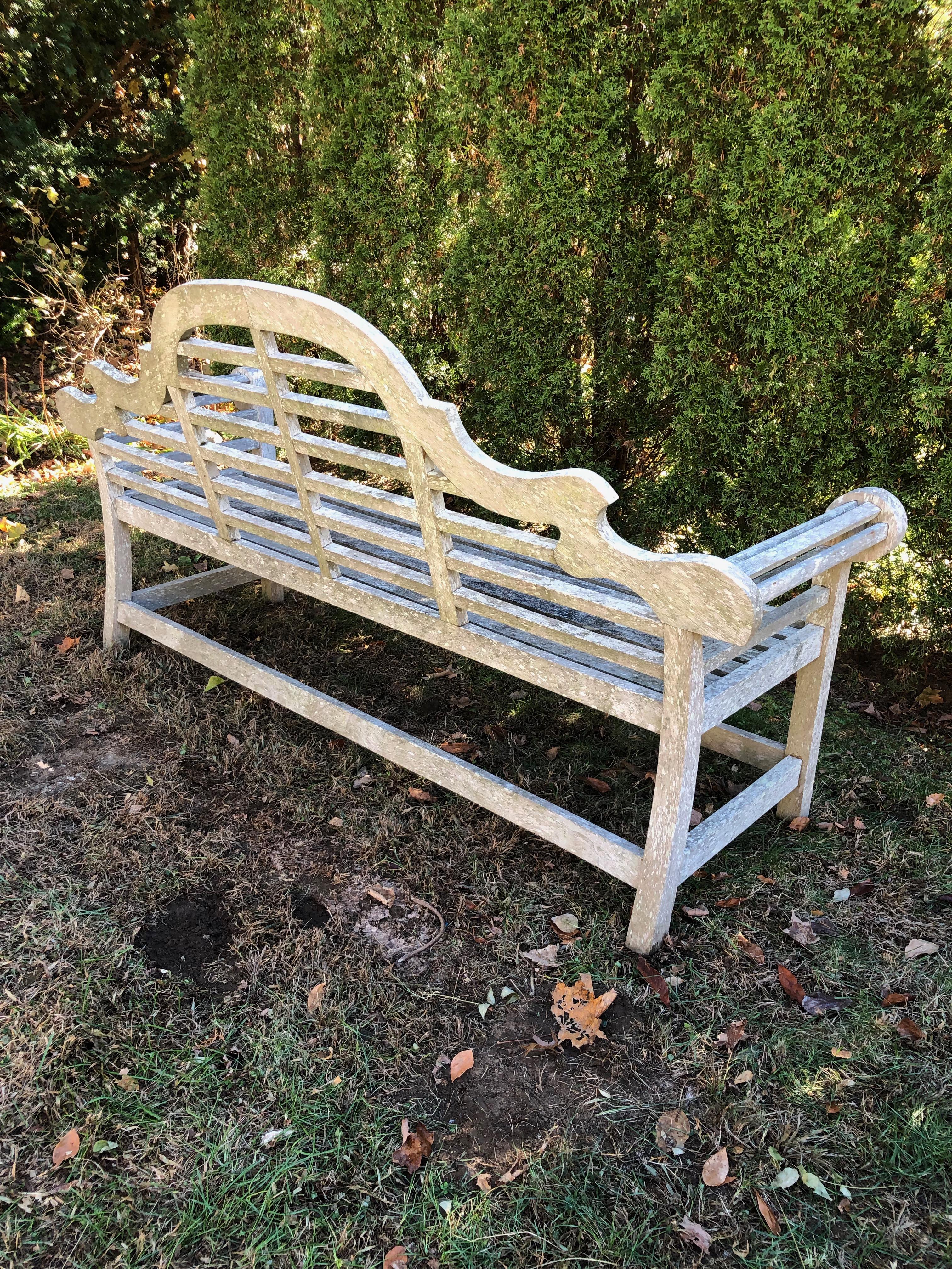 Long Silvered English Lutyens-Style Bench in Teak 4
